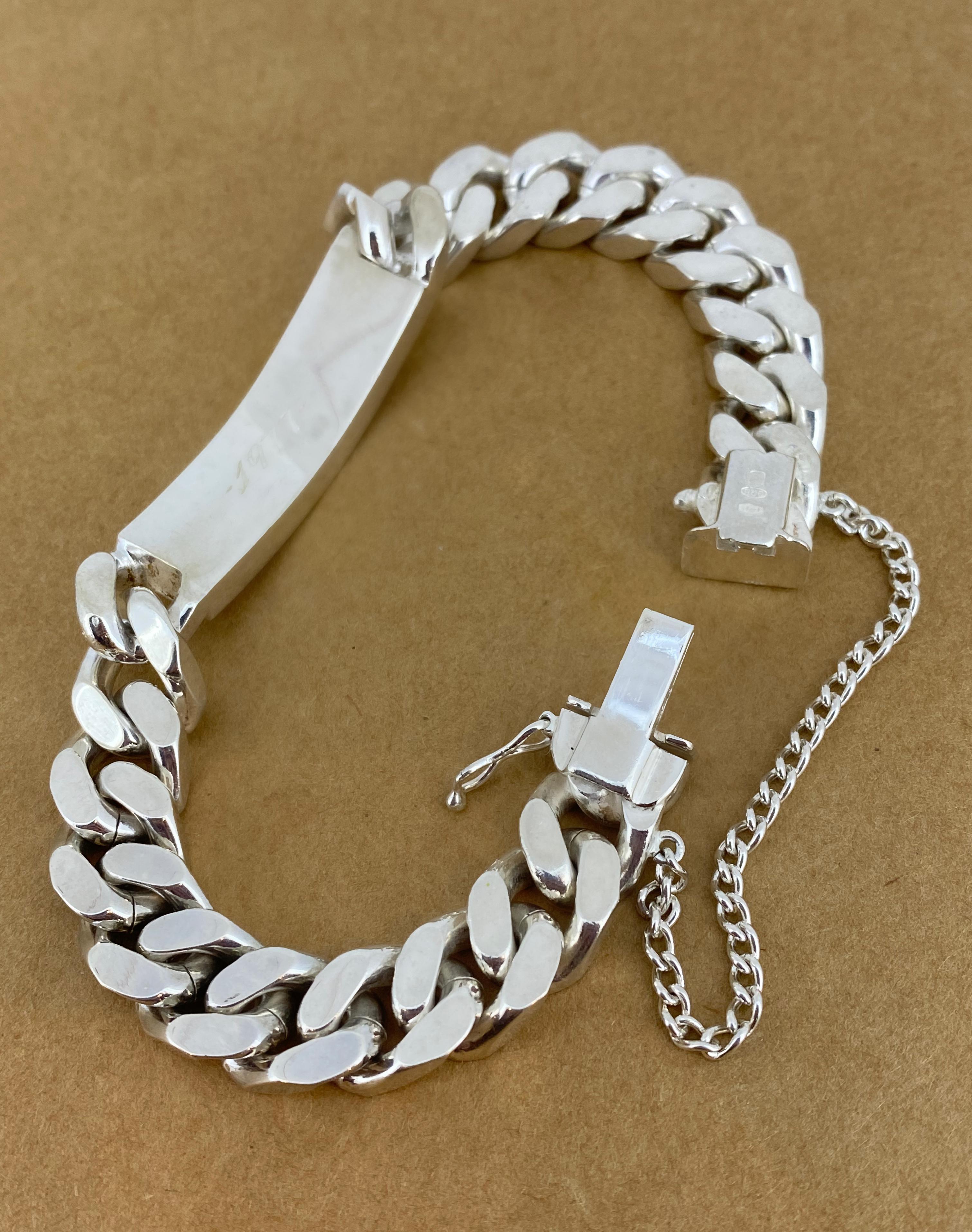 Men's UnoAErre 925 Sterling Silver Solid & Heavy Italian Curb Link Mens' Bracelet For Sale