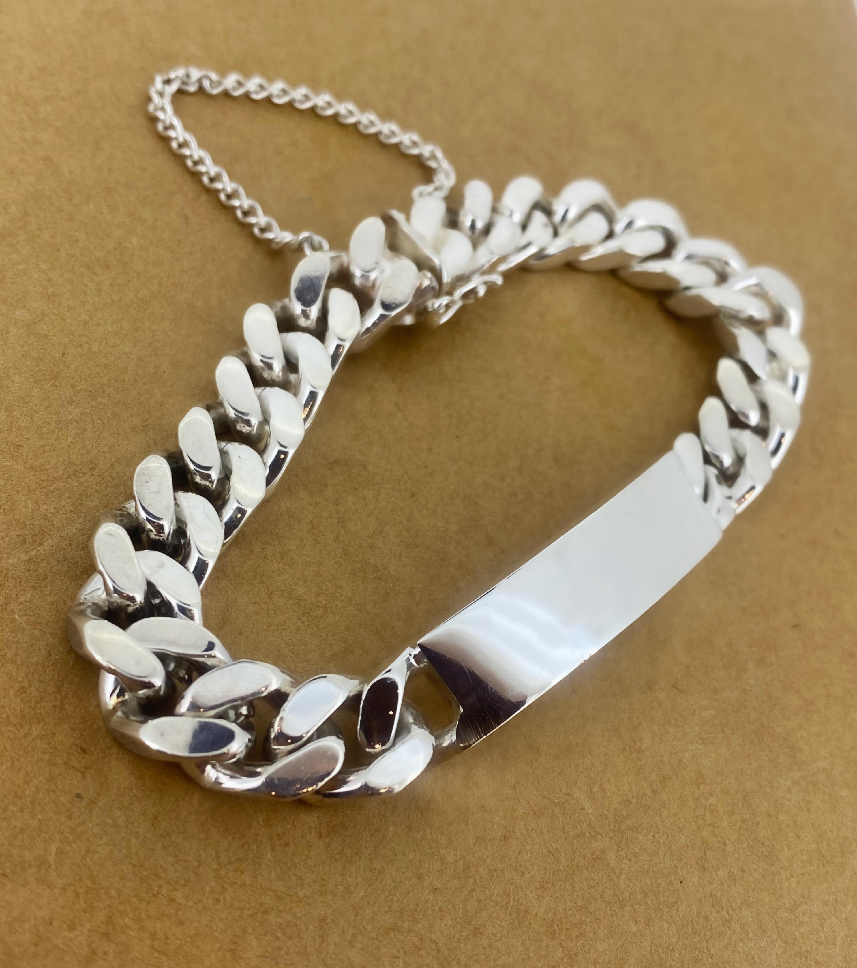 UnoAErre 925 Sterling Silver Solid & Heavy Italian Curb Link Mens' Bracelet For Sale 1