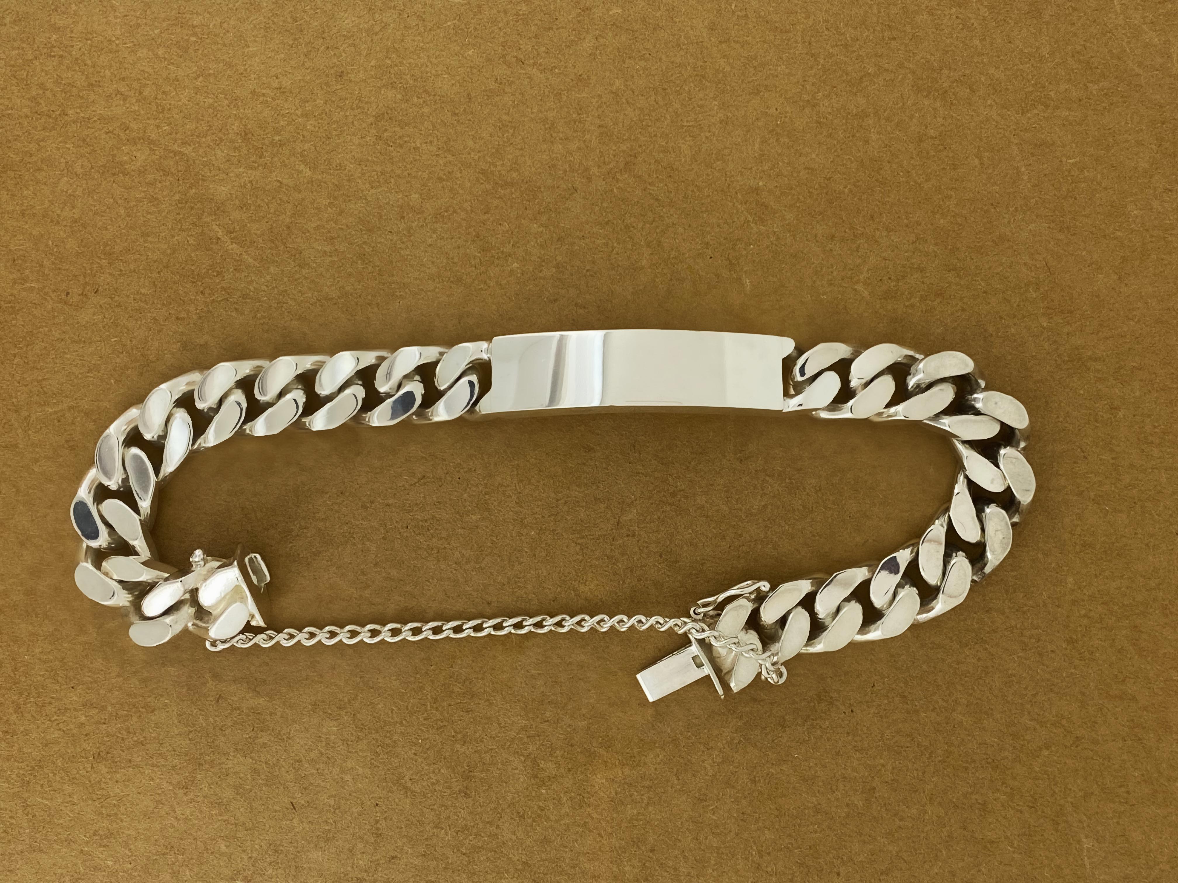 UnoAErre 925 Sterling Silver Solid & Heavy Italian Curb Link Mens' Bracelet For Sale 3