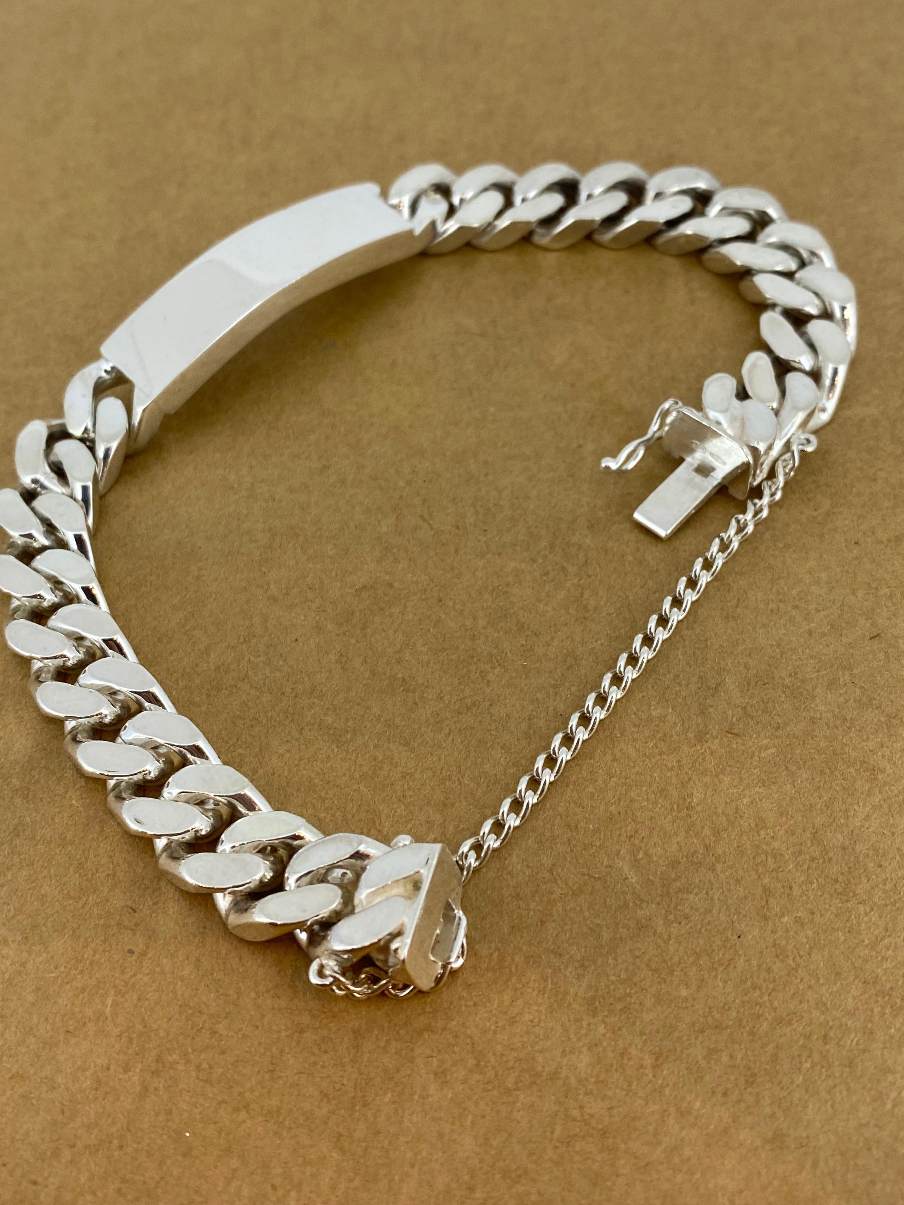 UnoAErre 925 Sterling Silver Solid & Heavy Italian Curb Link Mens' Bracelet For Sale 5
