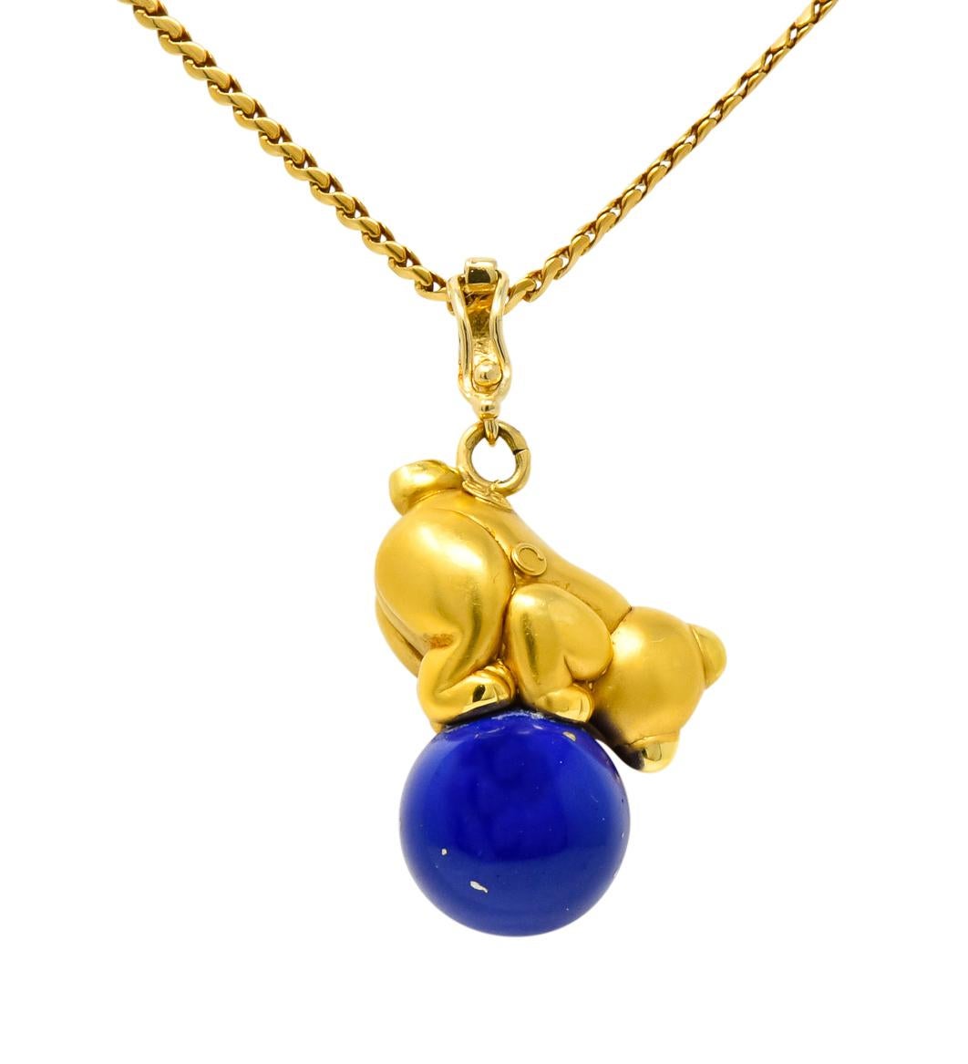 Women's or Men's UnoAErre Contemporary Lapis Lazuli 18 Karat Gold Teddy Bear Pendant Necklace
