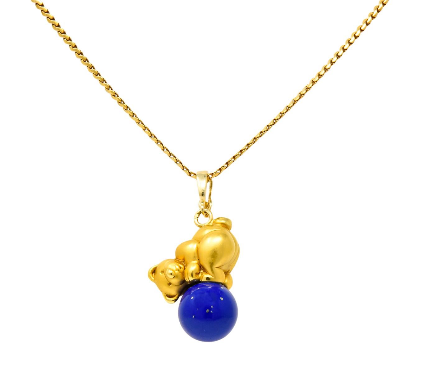 UnoAErre Contemporary Lapis Lazuli 18 Karat Gold Teddy Bear Pendant Necklace 1