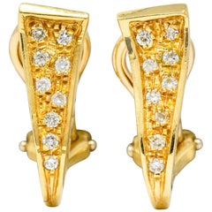 Unoaerre Diamond 18 Karat Gold Italian Huggie Ear-Clip Earrings