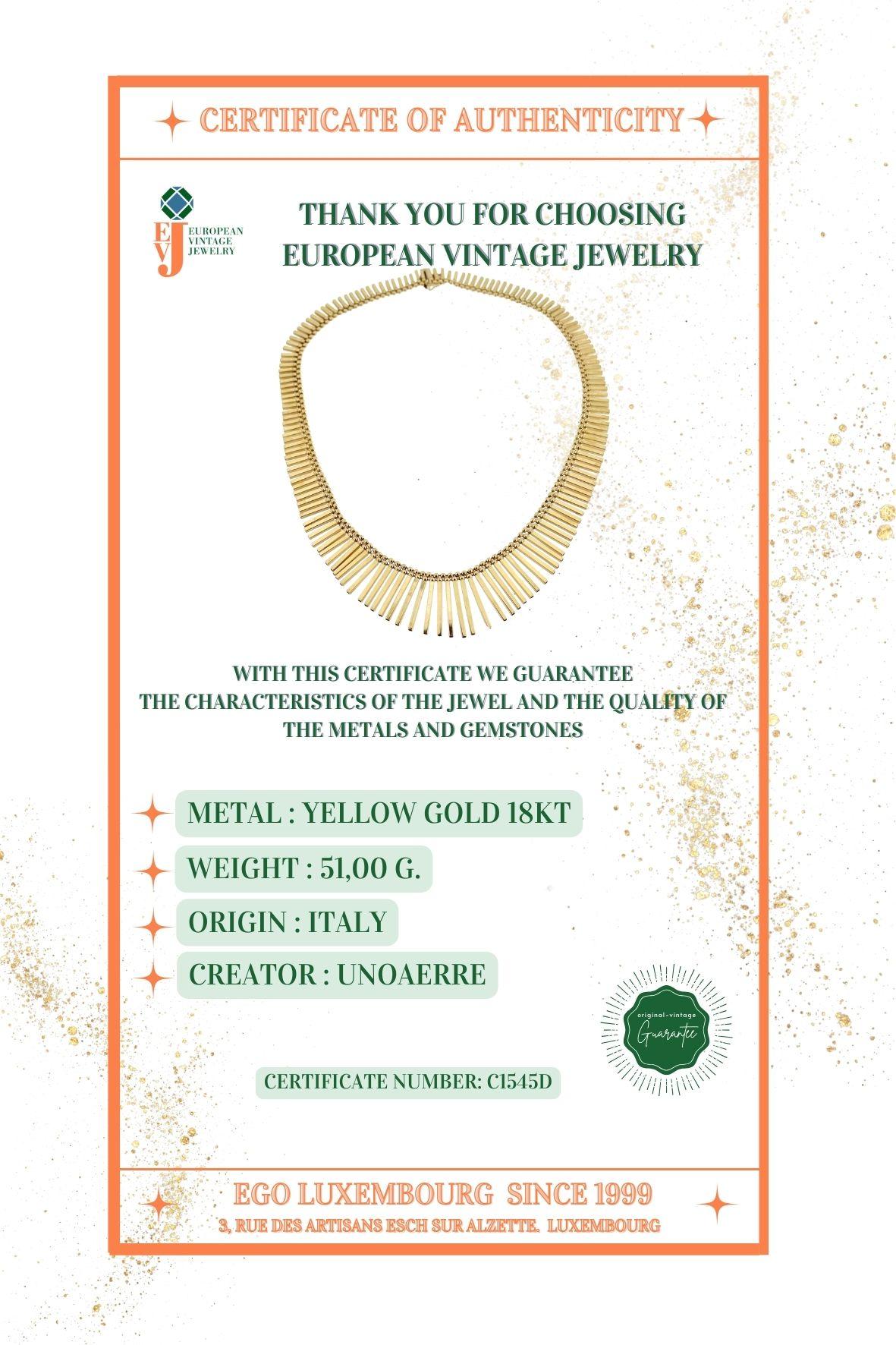 Unoaerre Fringe Retro Yellow Gold Necklace For Sale 2
