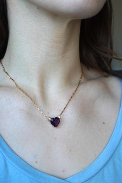 UnoAErre Italian 14k Gold Diamond Amethyst Heart Pendant Necklace