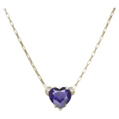 UnoAErre Italian 14k Gold Diamond Amethyst Heart Pendant Necklace