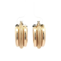 UnoAErre Italian 14k Yellow Gold Wide Plain & Textured Tube 25mm Hoop Earrings