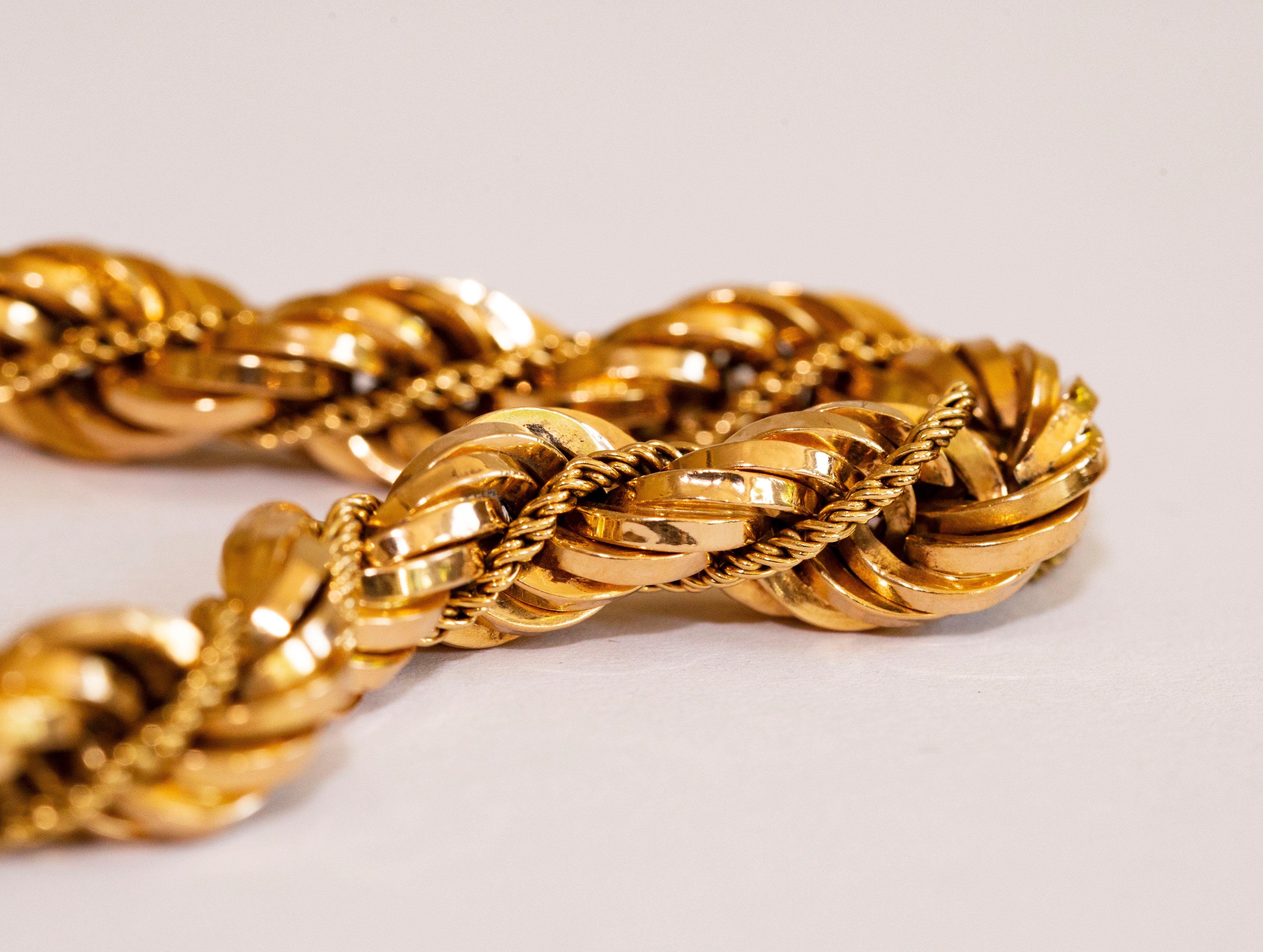 UnoAErre Italian 18 Karat Yellow Gold Twist Rope Chain Bracelet 1970s For Sale 4