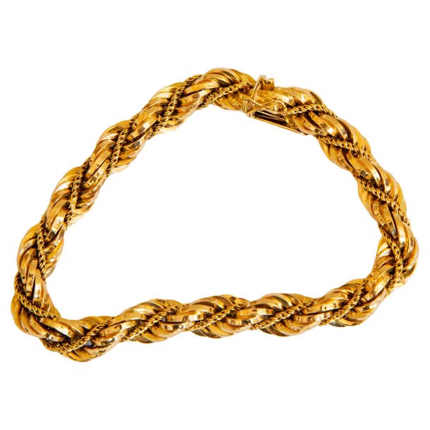 UnoAErre Italian 18 Karat Yellow Gold Twist Rope Chain Bracelet 1970s ...