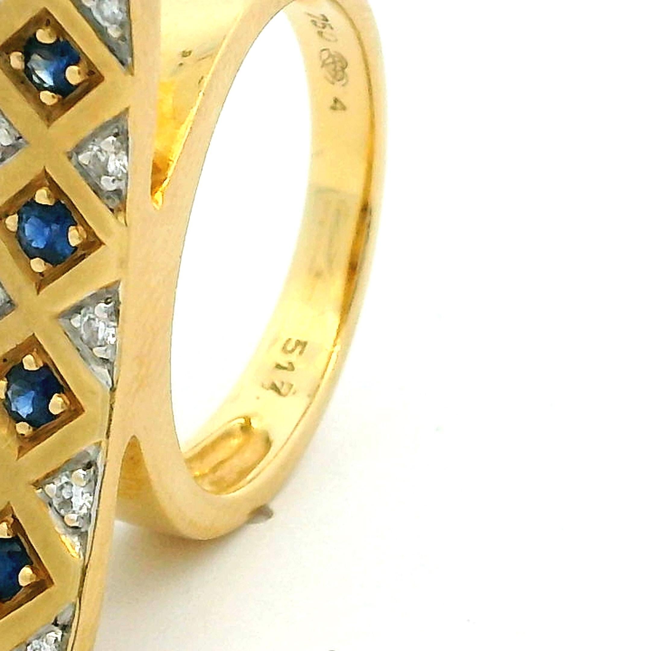 Anello modernista in oro 18 carati con zaffiro e diamante, UnoAErre, anni '80 in vendita 5