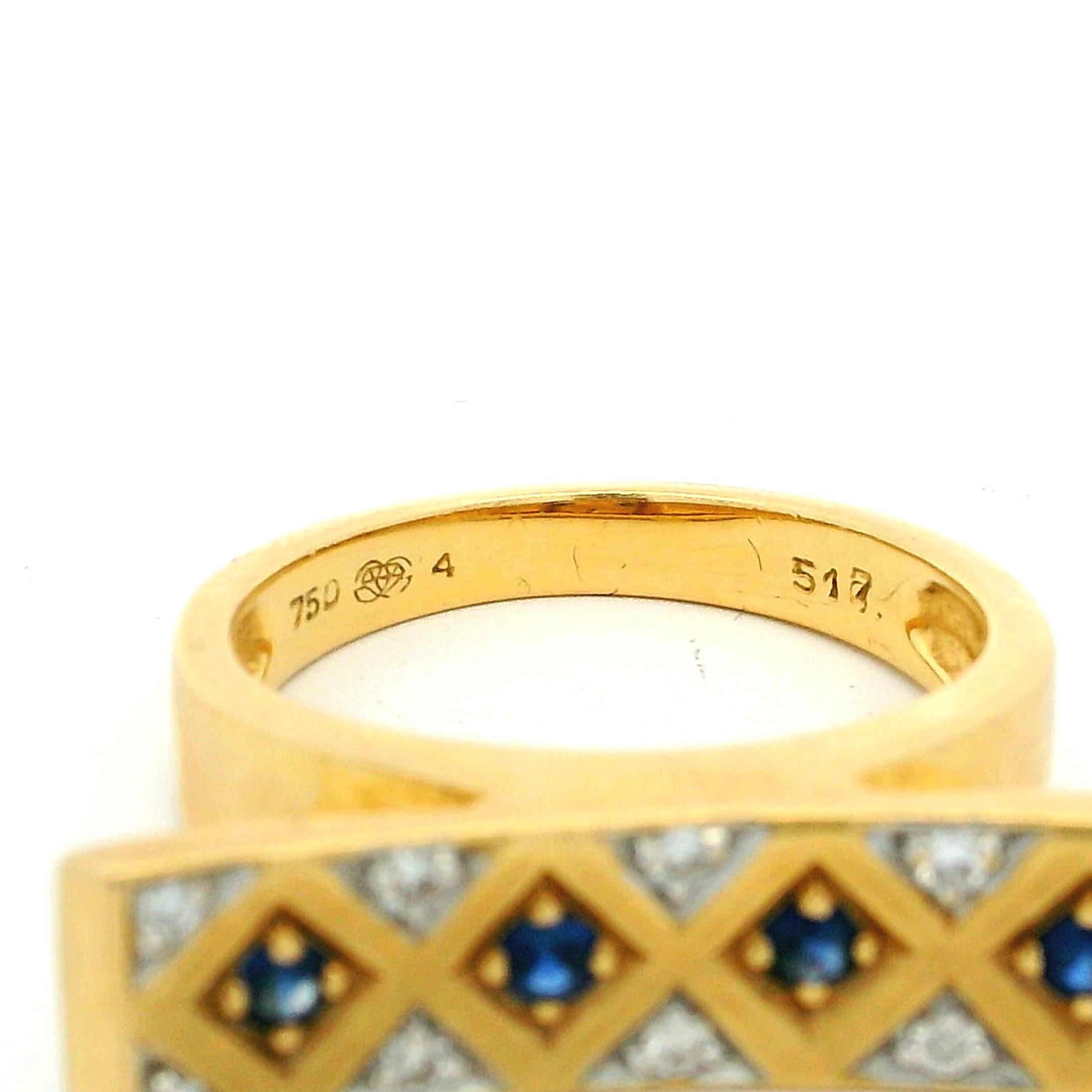 Anello modernista in oro 18 carati con zaffiro e diamante, UnoAErre, anni '80 in vendita 6