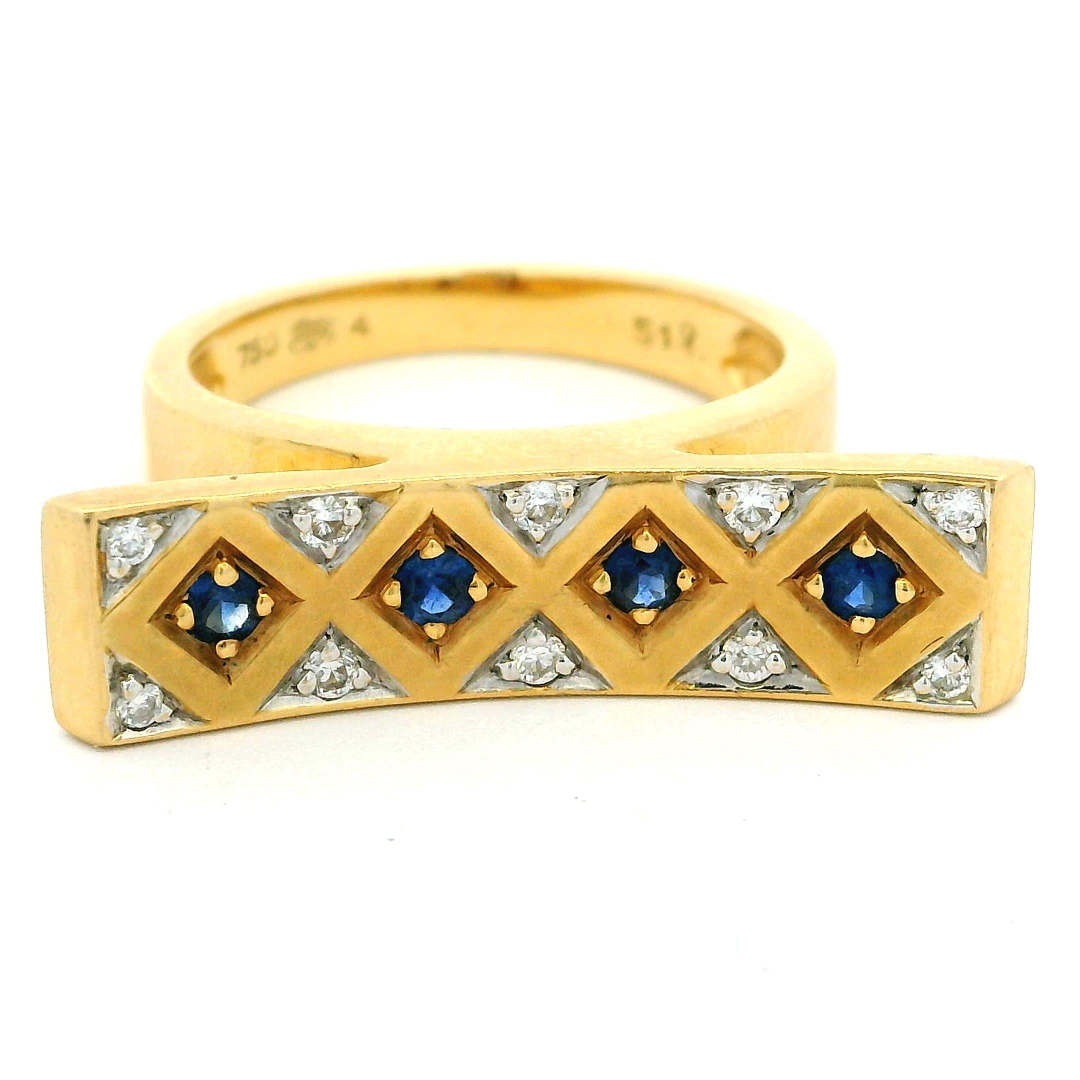 Anello modernista in oro 18 carati con zaffiro e diamante, UnoAErre, anni '80 in vendita 7