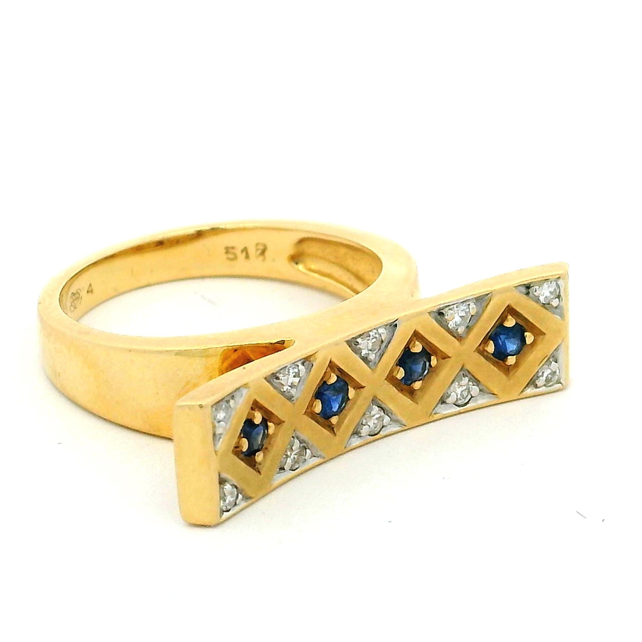 Anello modernista in oro 18 carati con zaffiro e diamante, UnoAErre, anni '80 in vendita 8