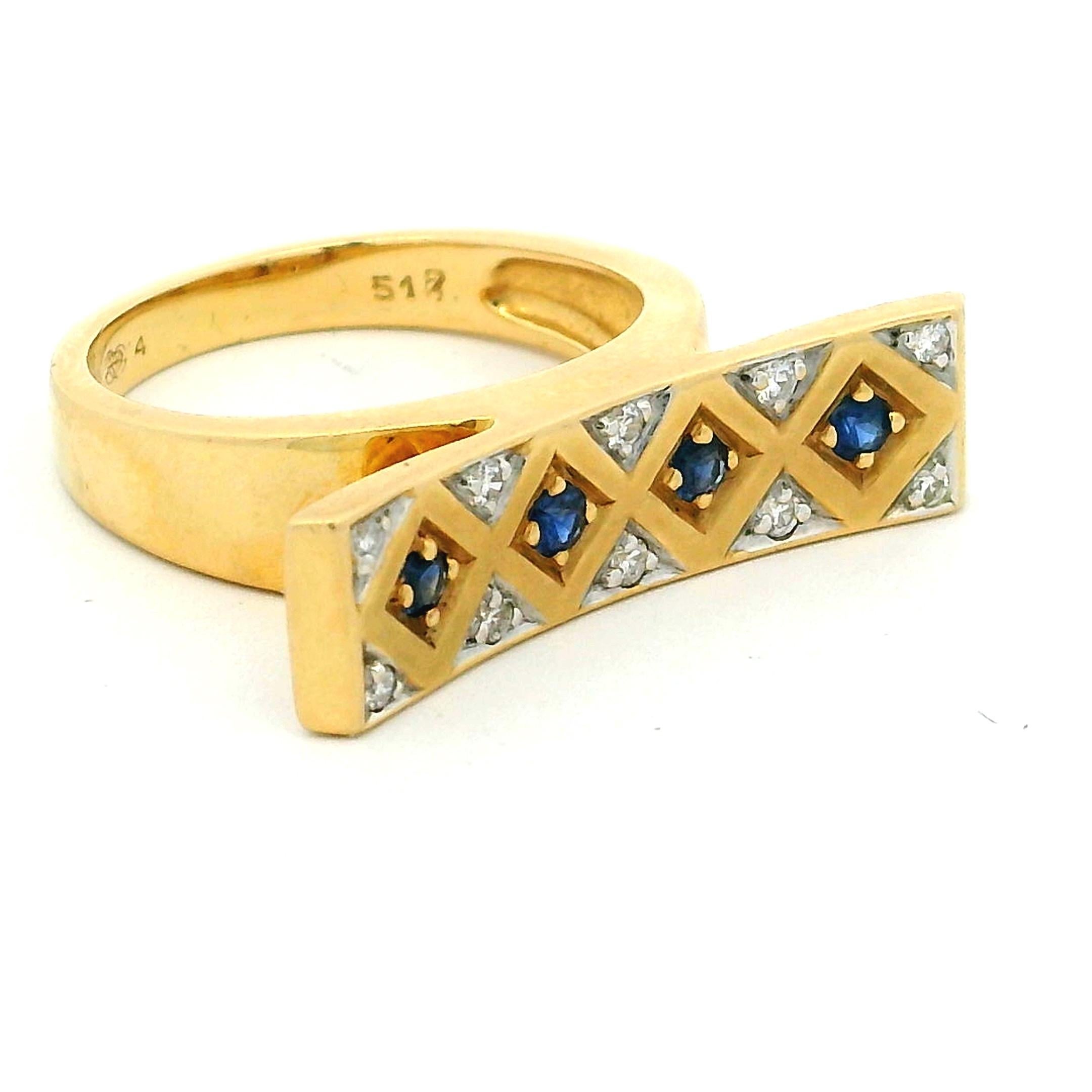 Anello modernista in oro 18 carati con zaffiro e diamante, UnoAErre, anni '80 in vendita 9