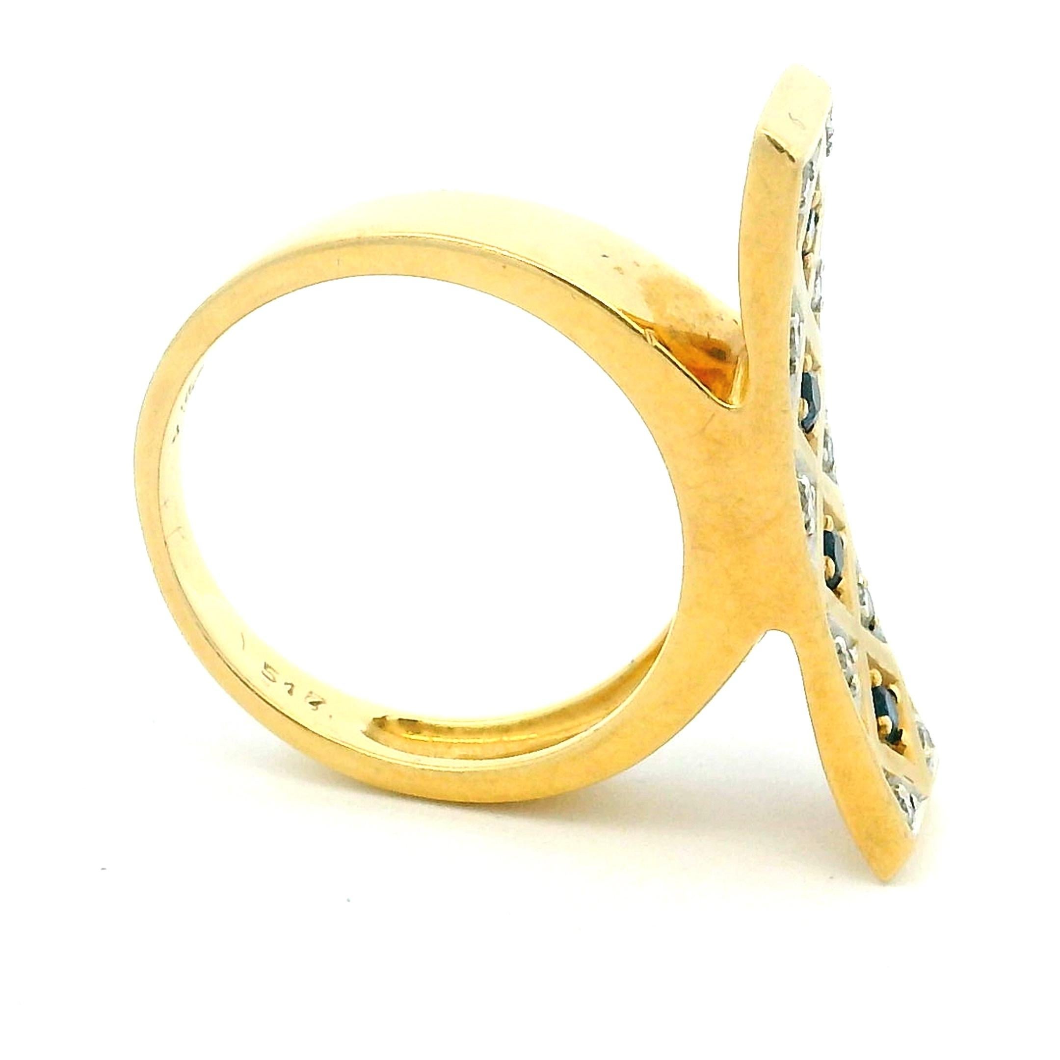 Taglio rotondo Anello modernista in oro 18 carati con zaffiro e diamante, UnoAErre, anni '80 in vendita