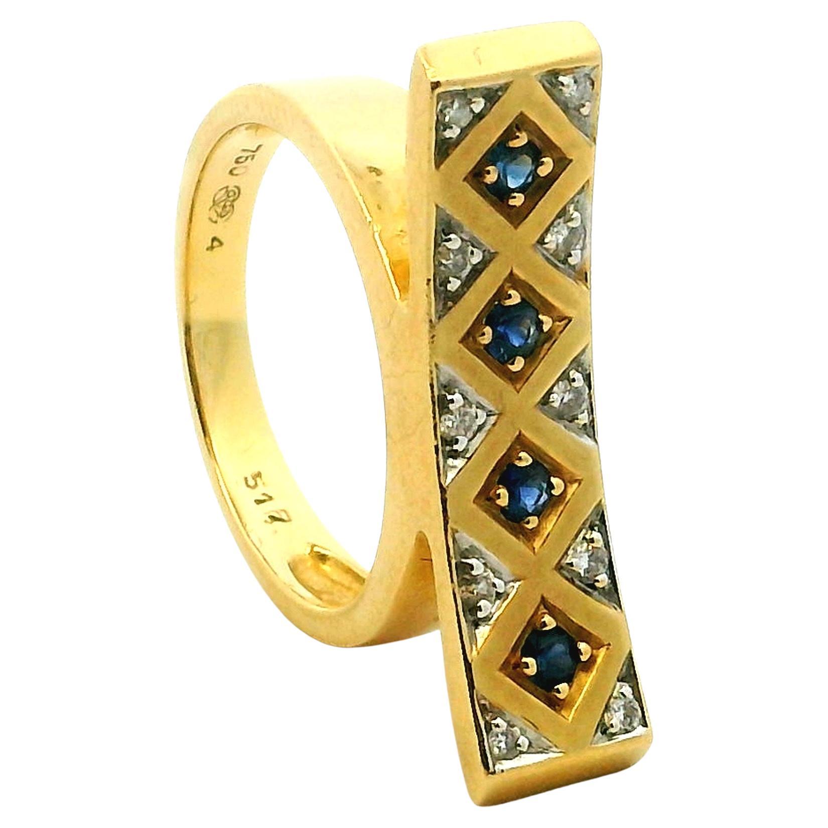 Anello modernista in oro 18 carati con zaffiro e diamante, UnoAErre, anni 
80 in vendita