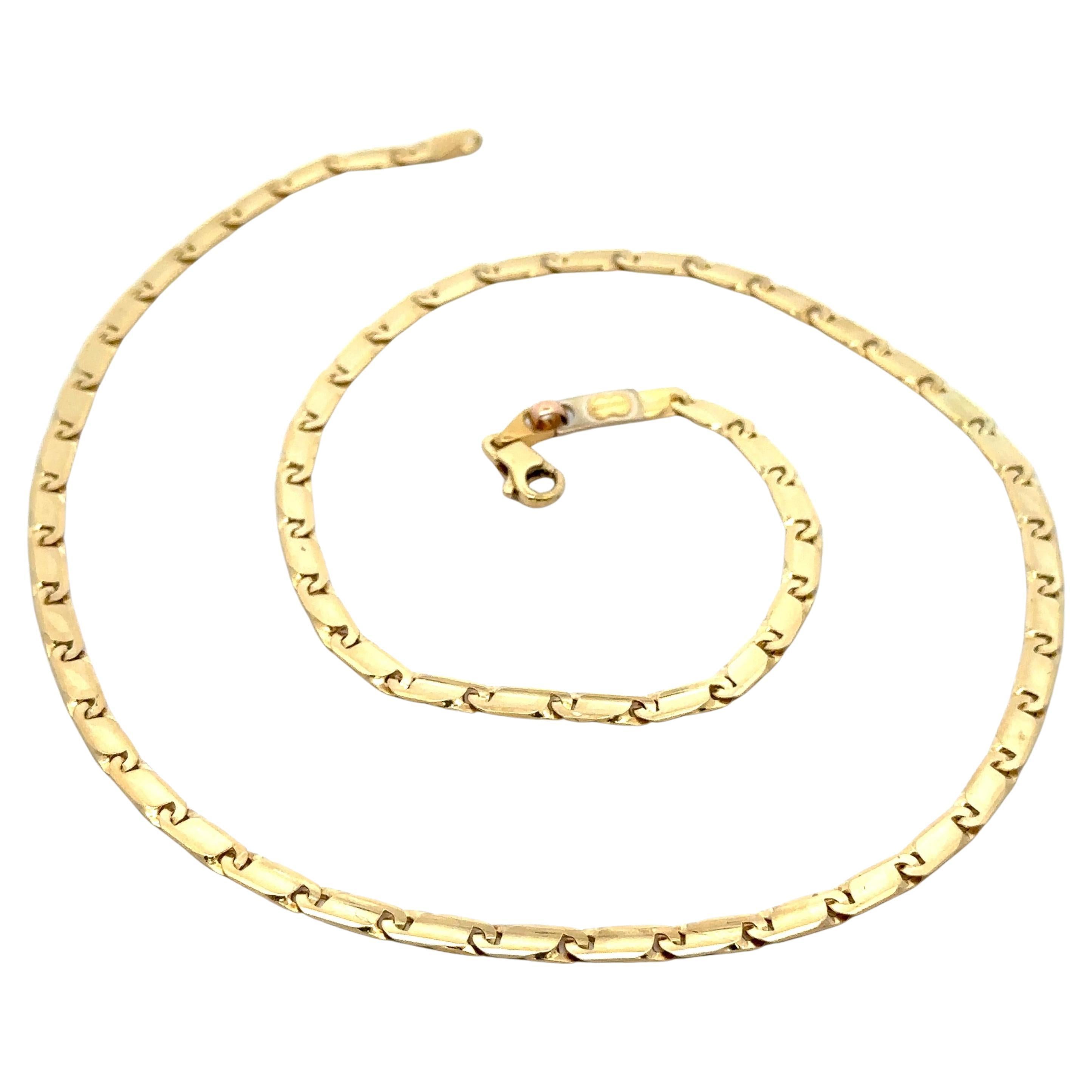 UnoAErre Italian 18k Solid Gold Unique Flat Bar Polished Link Chain Necklace