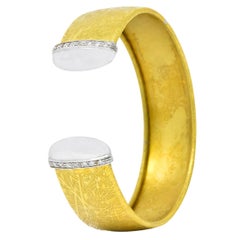 UnoAErre Italian Contemporary Diamond 18 Karat Two-Tone Gold Cuff Bracelet
