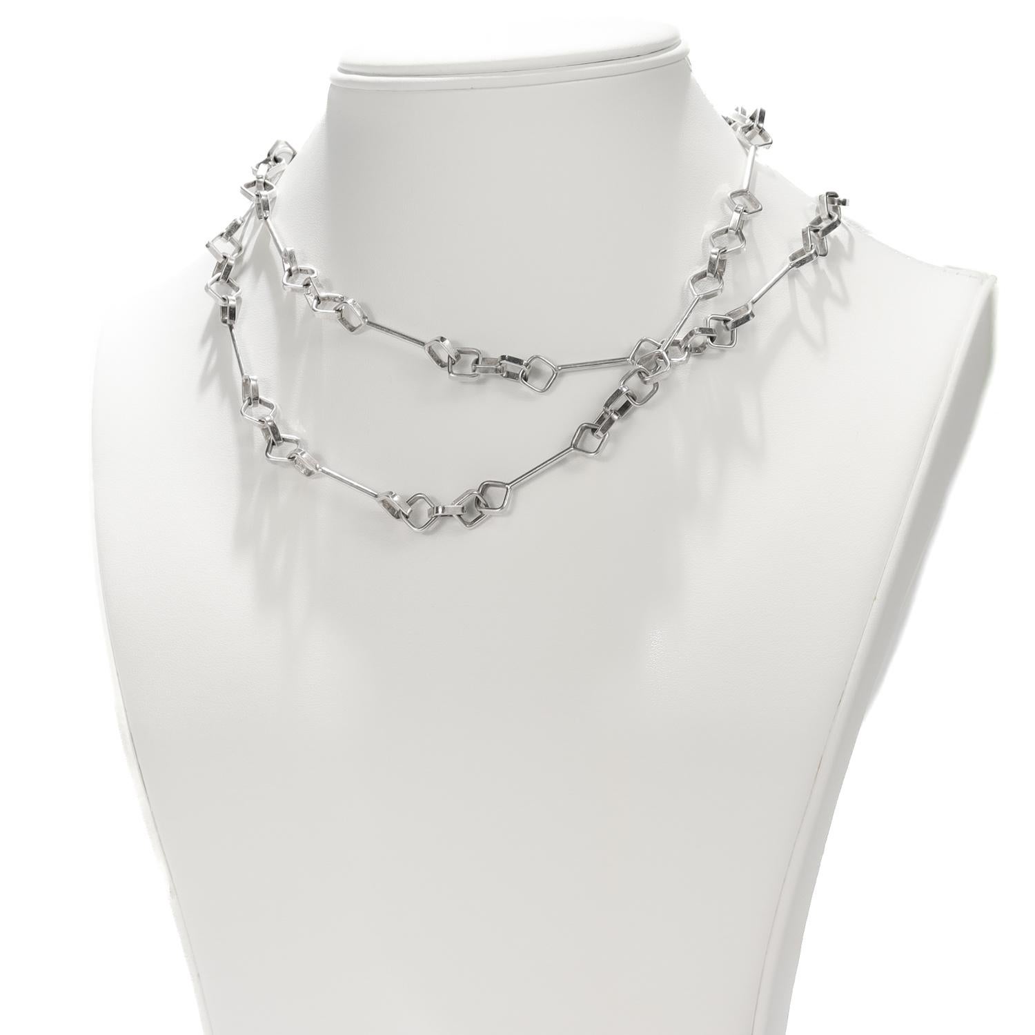 UnoAErre Italienische Mid-Century Modern-Gliederhalskette aus Sterlingsilber 31-Zoll mit Gliedern 2