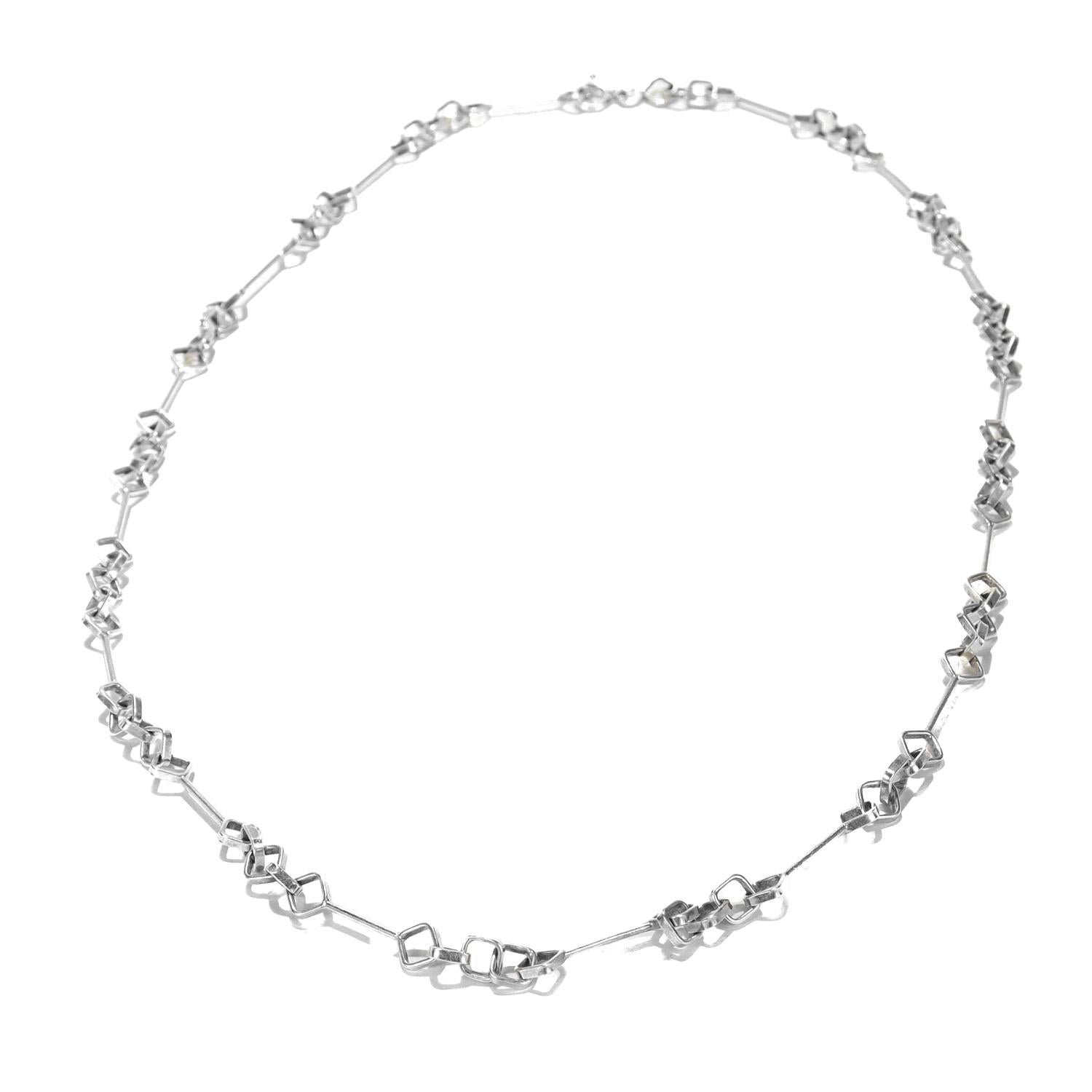 UnoAErre Italienische Mid-Century Modern-Gliederhalskette aus Sterlingsilber 31-Zoll mit Gliedern 3