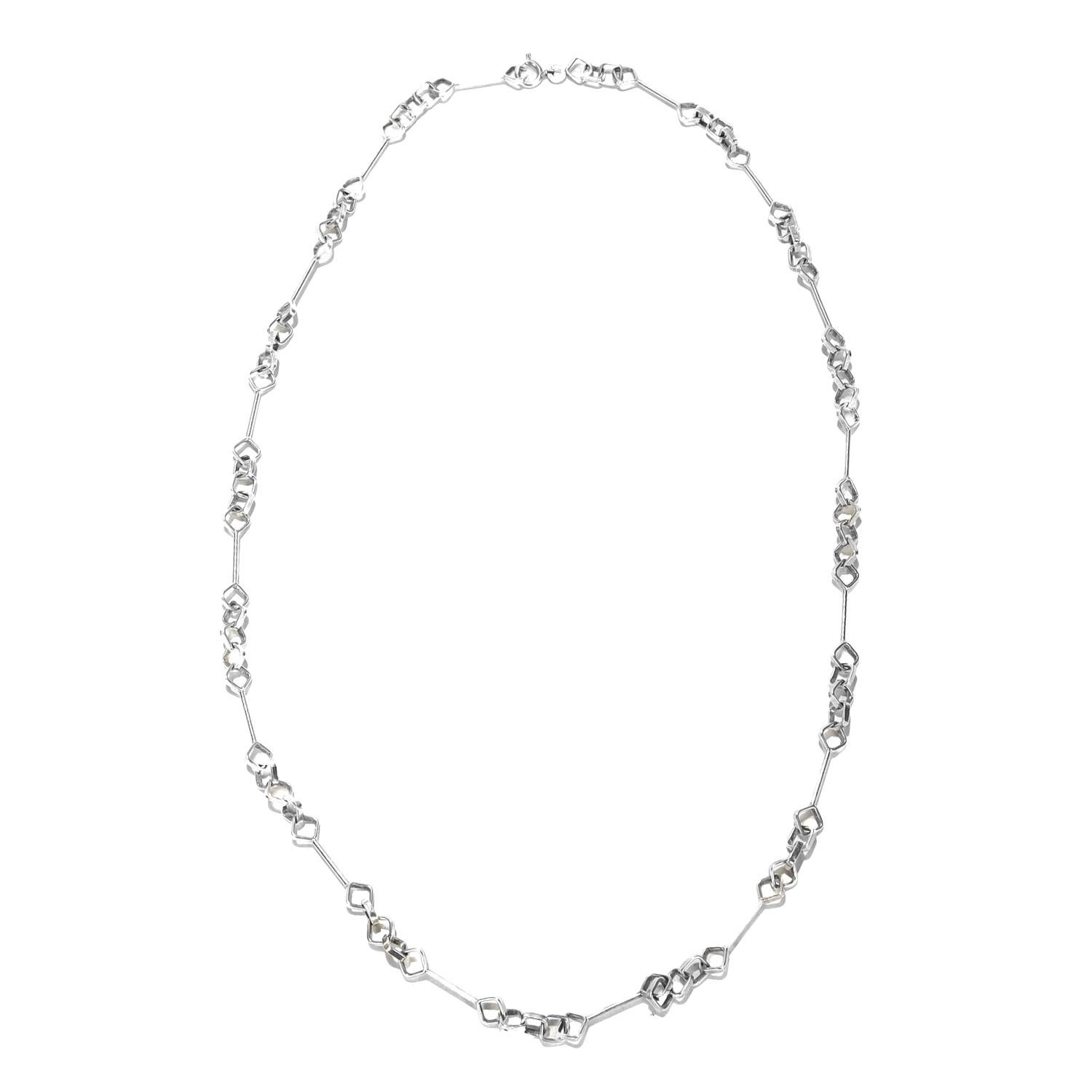UnoAErre Italienische Mid-Century Modern-Gliederhalskette aus Sterlingsilber 31-Zoll mit Gliedern 4