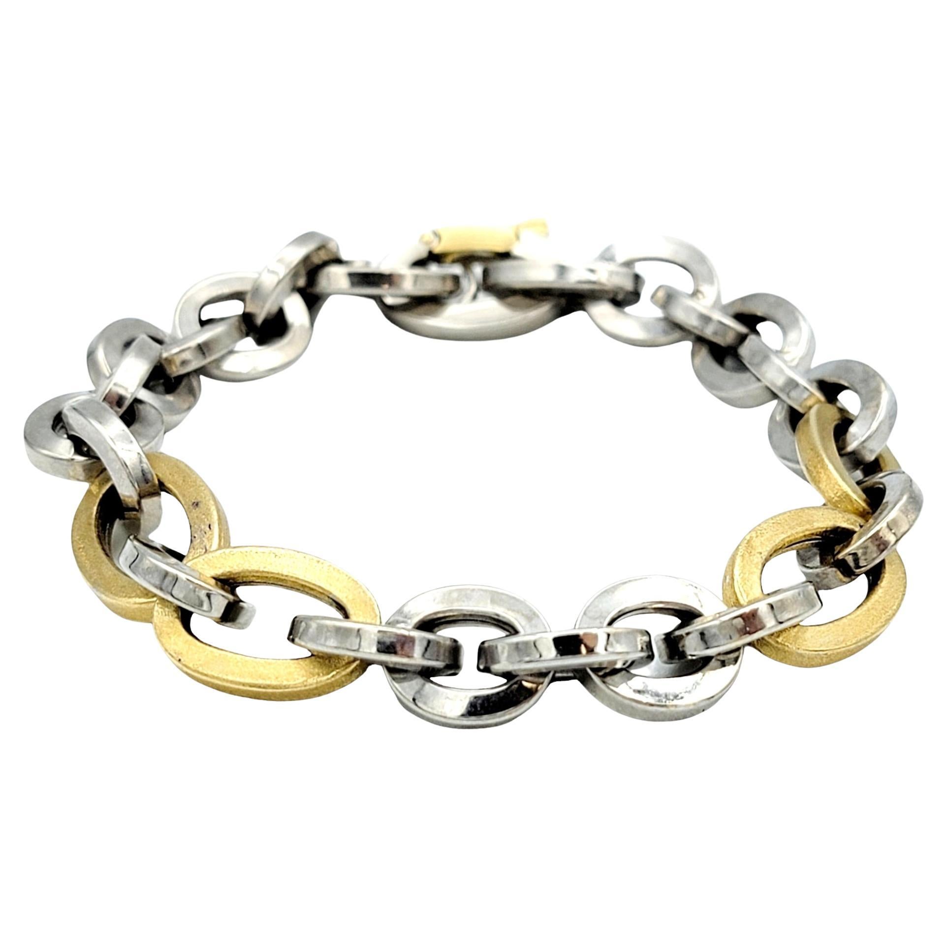 Unoaerre Large Chunky Two-Tone Chain Link Bracelet in 18 Karat Gold For Sale