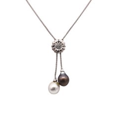 UnoAerre Lariat Necklace In 18Kt Gold With Diamonds Black White South Sea Pearls