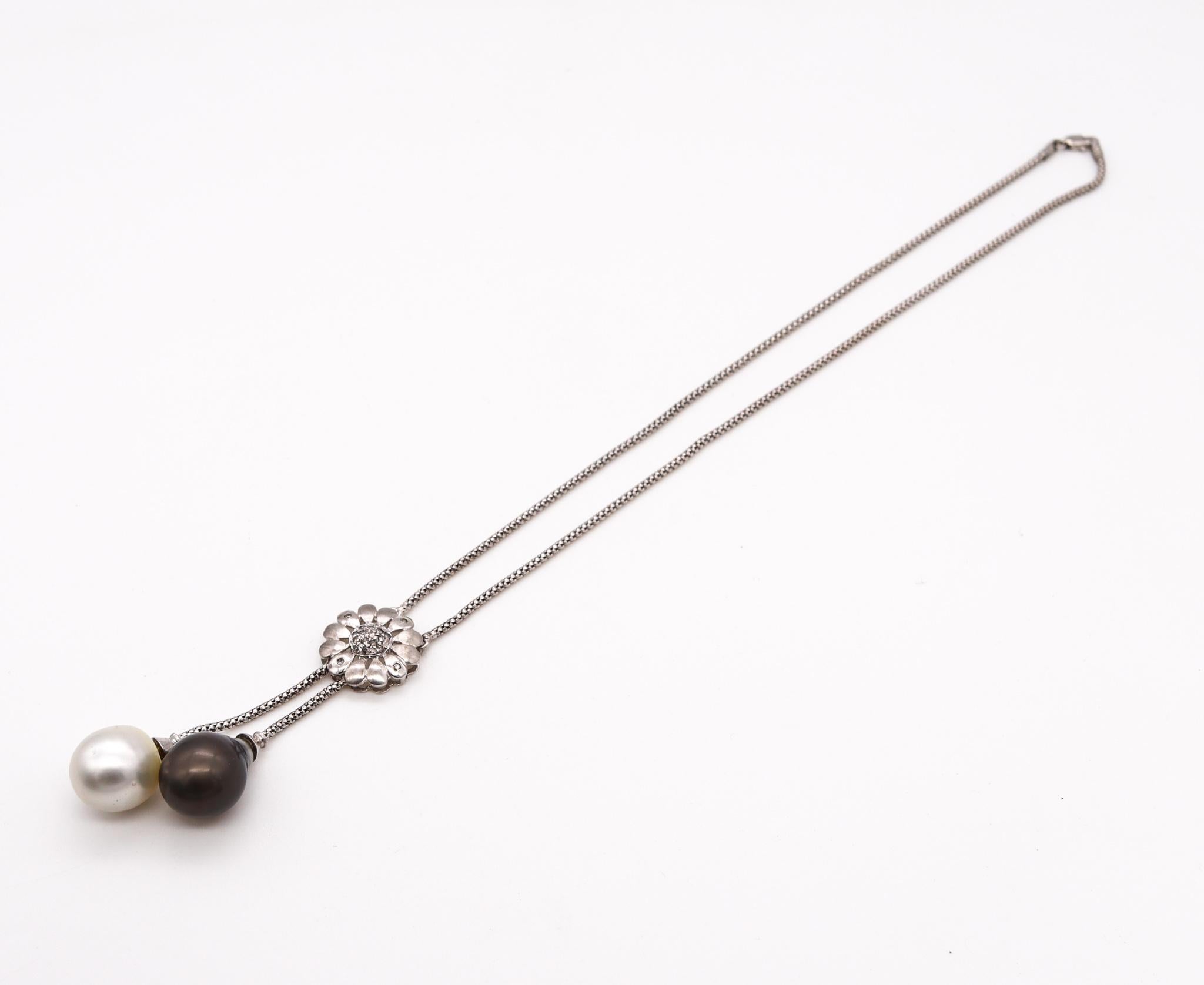 UnoAerre Collier Lariat en or 18 carats avec diamants, perles blanches et noires des mers du Sud en vente 1