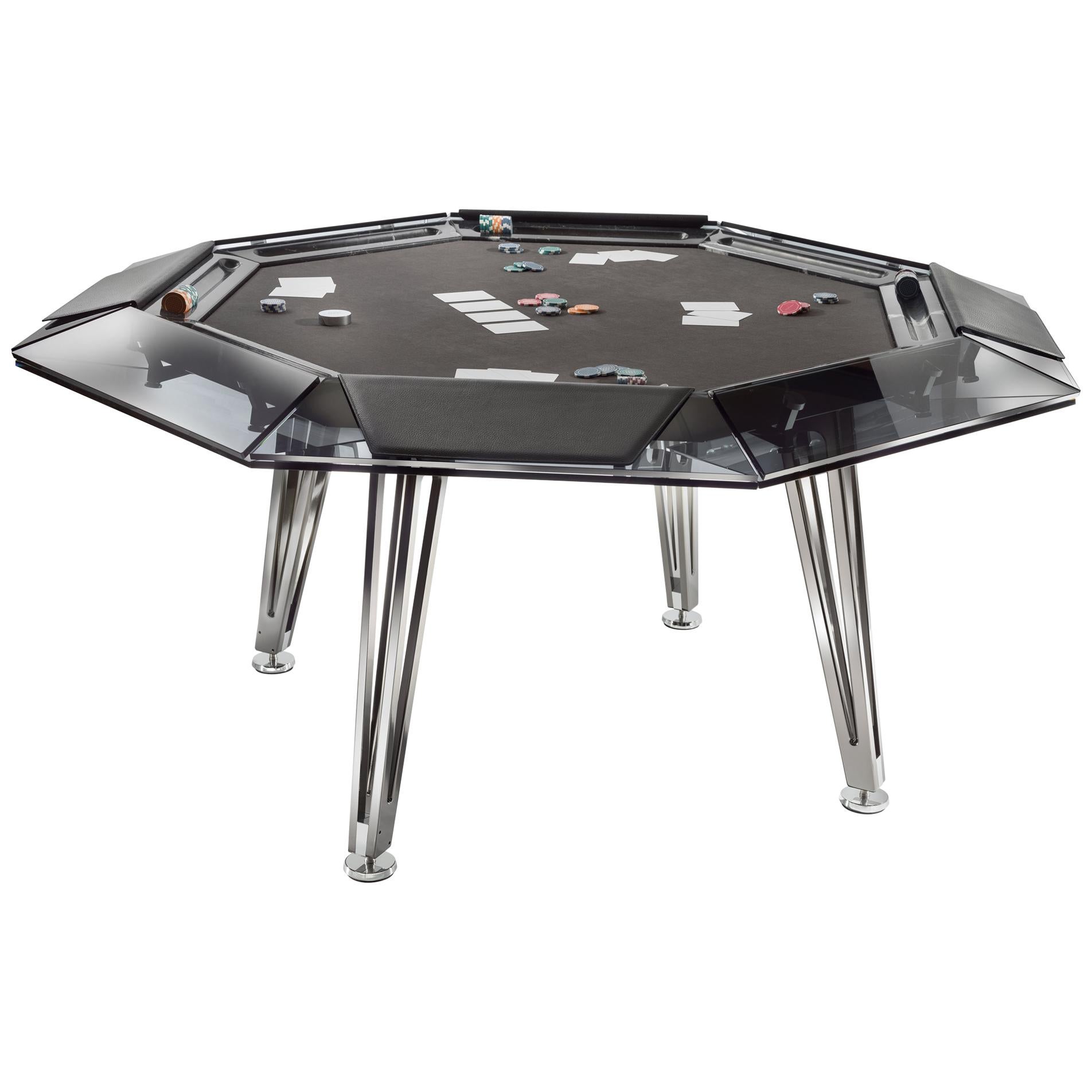 Contemporary All Black Marble and Glass 8 Player Poker Table by Impatia