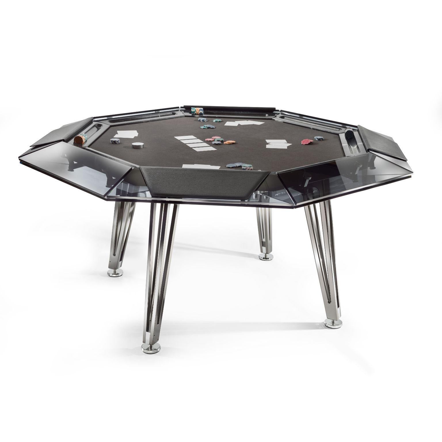 Unootto Black Marble 8 players poker table by Impatia
Dimensions: D156 x W156 x H76 cm
Weight: 110 kg
Material: Smoked glass frame, Black nickel finished metal legs,Marble top frame.
Also Available: 10 payers version and different