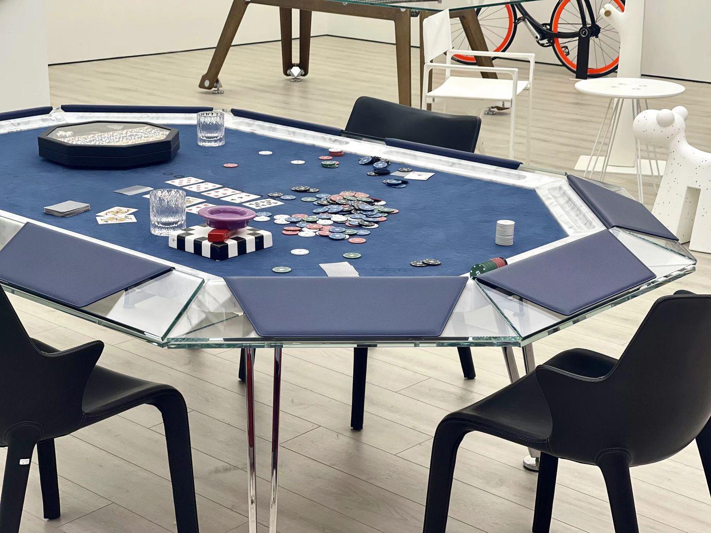 Italian Unootto Marble 10 Players Poker Table Light Blue Desktop, Impatia For Sale