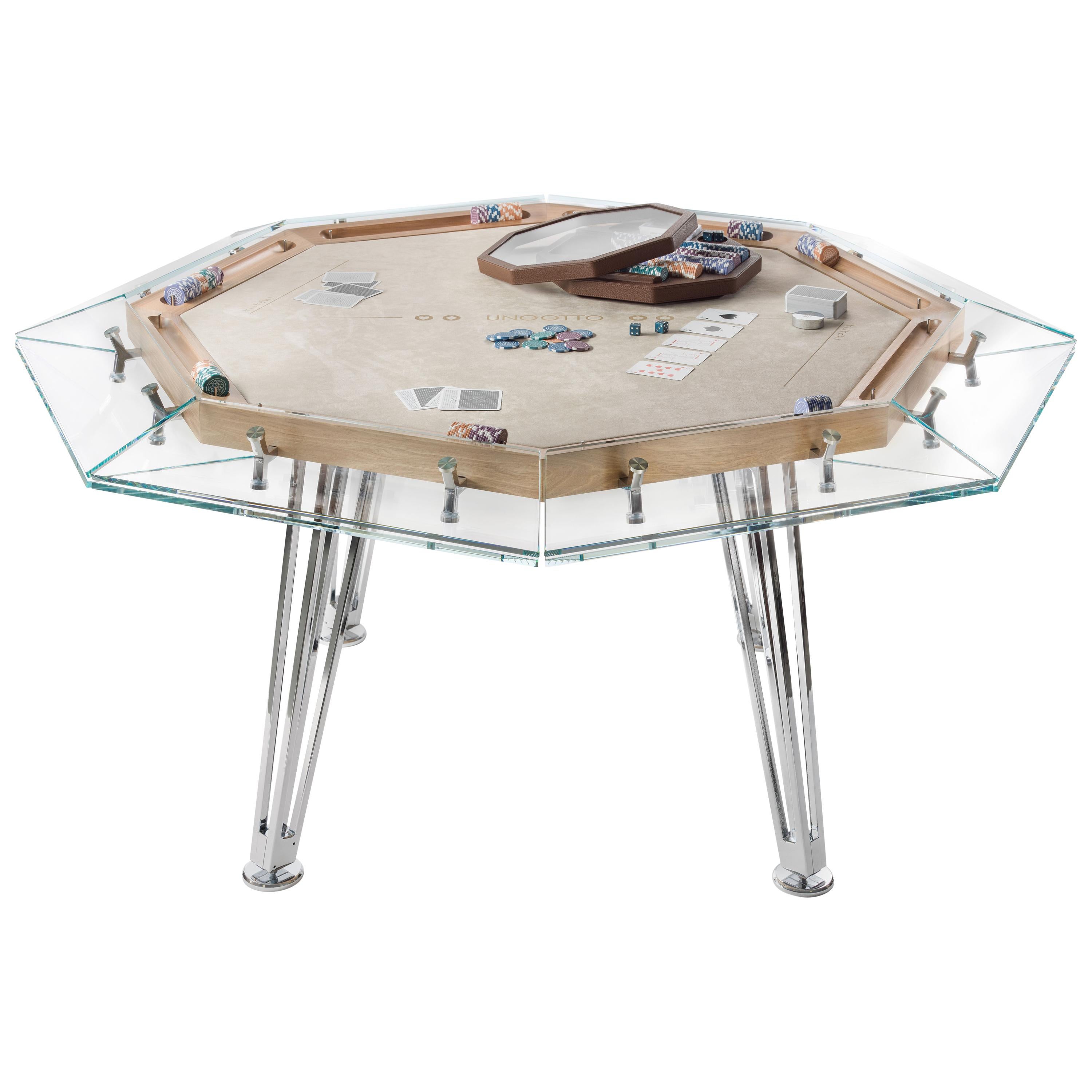 Contemporary Glass and Wood 8 Players Poker Table by Impatia