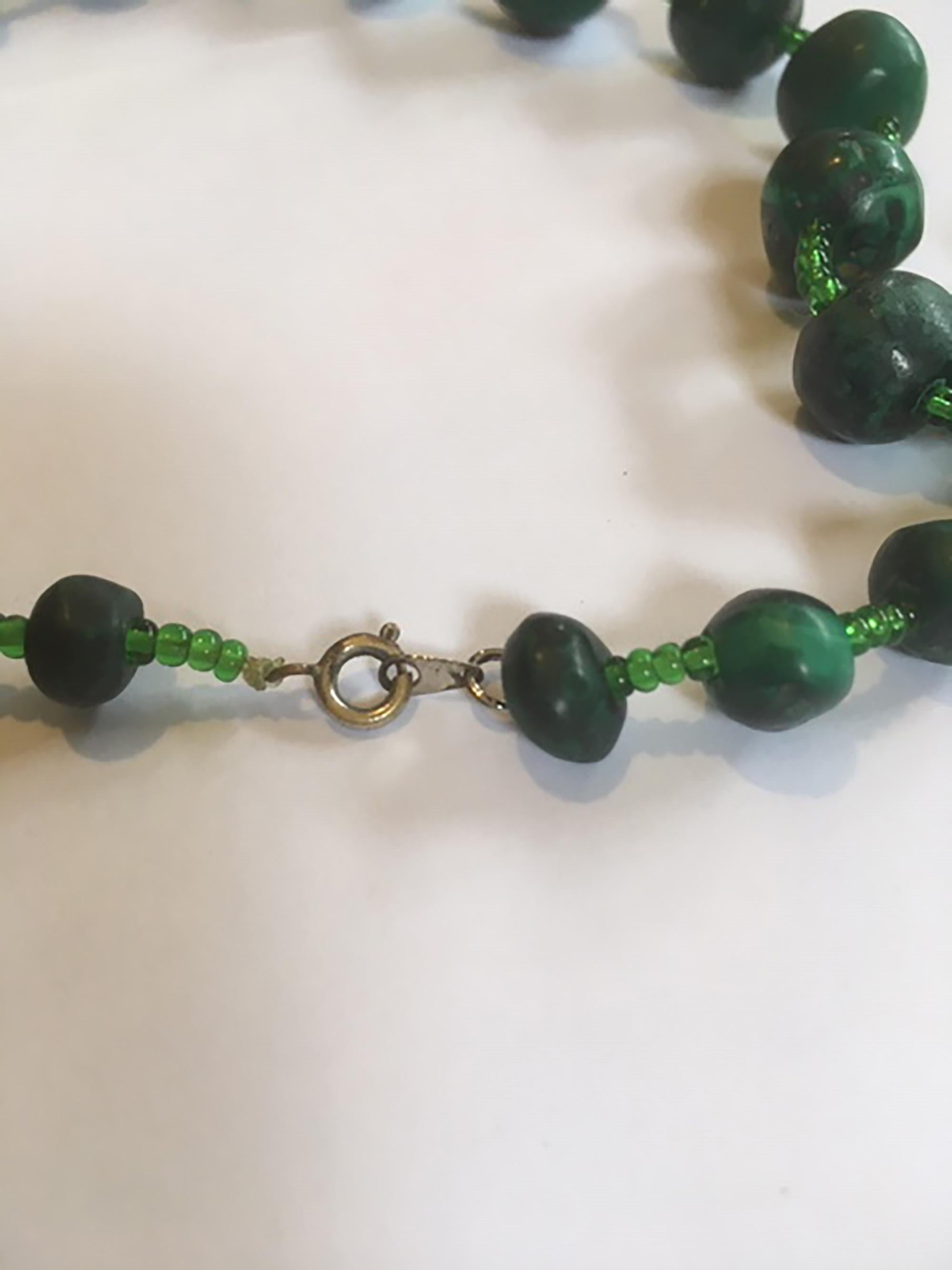 Congolese Unpolished Malachite and Glass Necklace For Sale