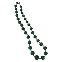 Unpolished Malachite and Glass Necklace