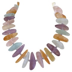 Unpolished Multi Gemstone Statement Necklace with Sterling Silver Toggle Clasp