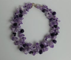 Unpolished Nuggets & Polished Amethyst 925 Sterling Silver Gemstone Necklace