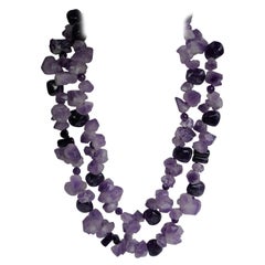 Unpolished Nuggets & Polished Amethyst 925 Sterling Silver Gemstone Necklace