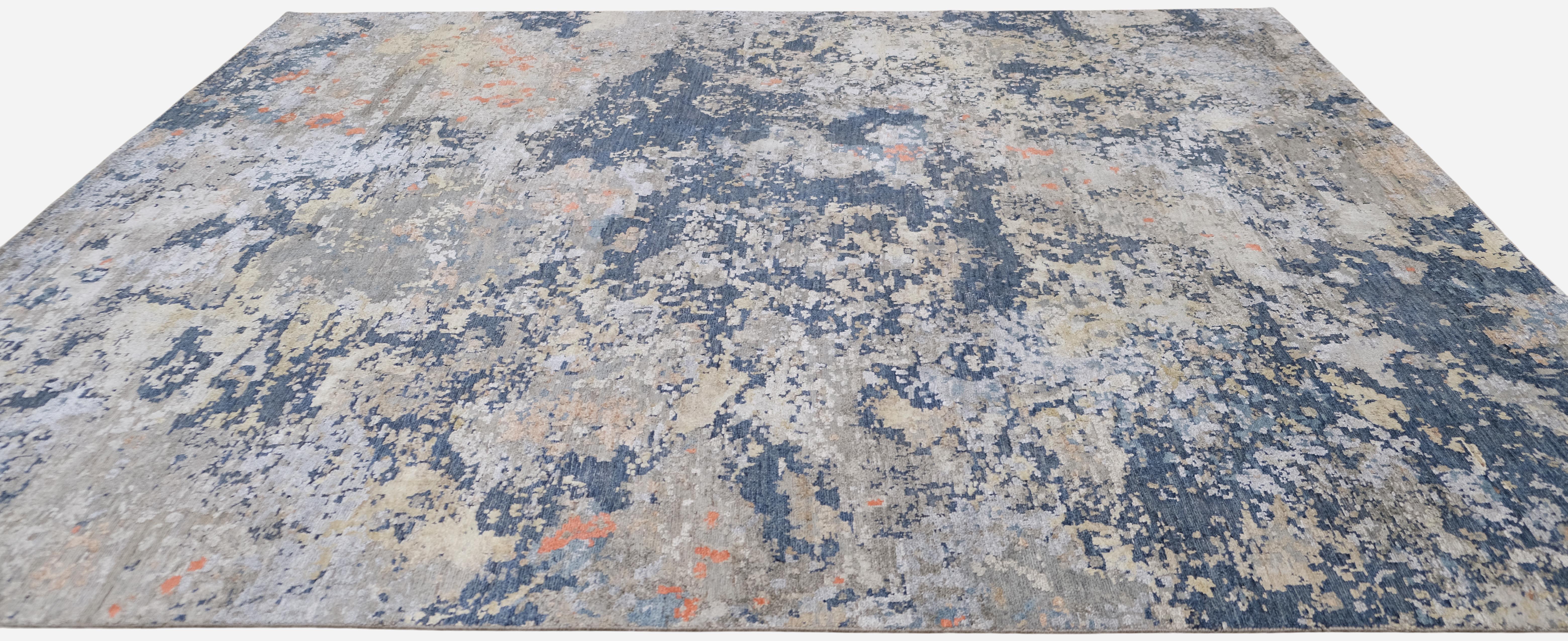 Organico moderno Tappeto Unqiue Astratto Floreale Disegnato Alto Basso 7'10''x9'7'' in vendita