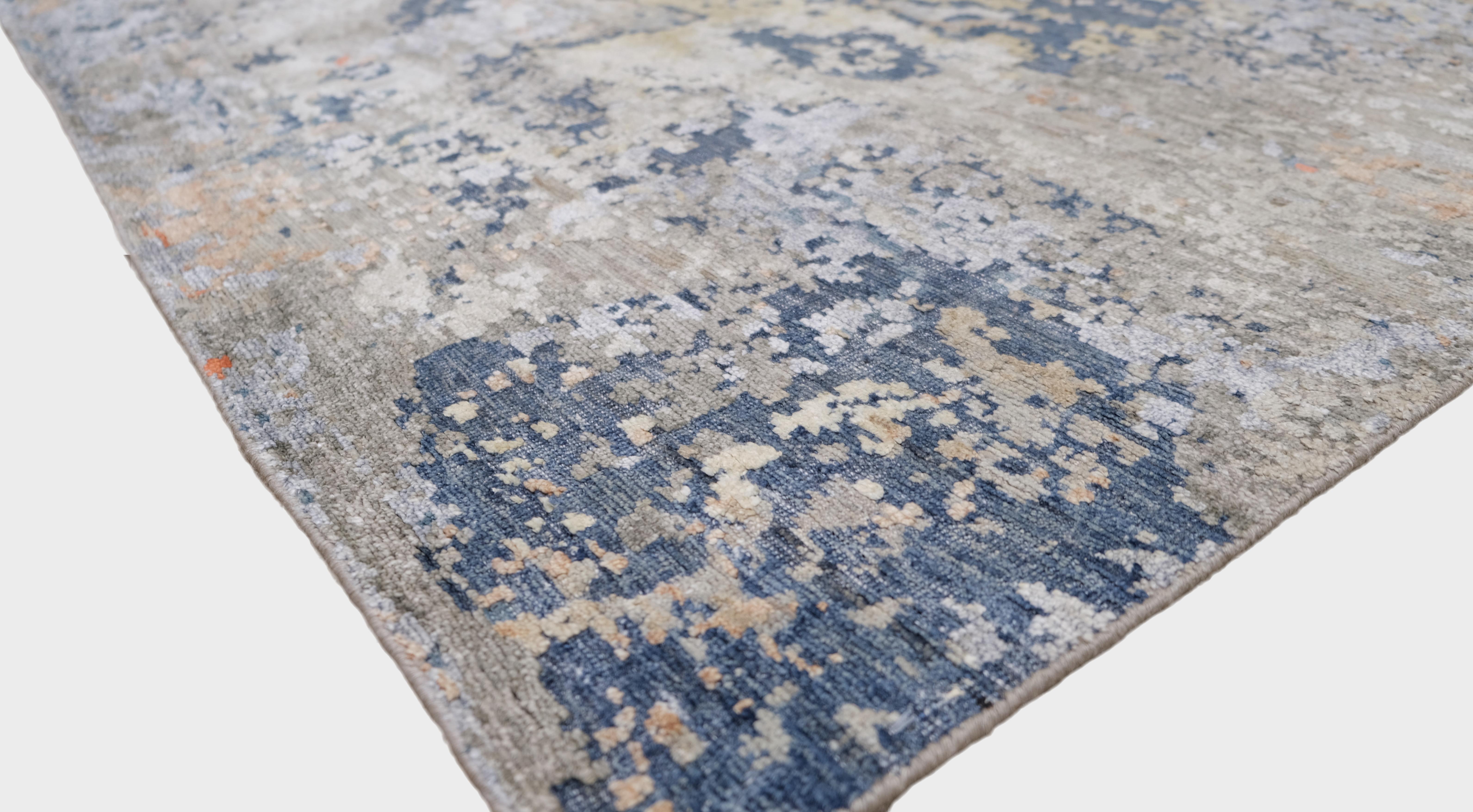 Indiano Tappeto Unqiue Astratto Floreale Disegnato Alto Basso 7'10''x9'7'' in vendita