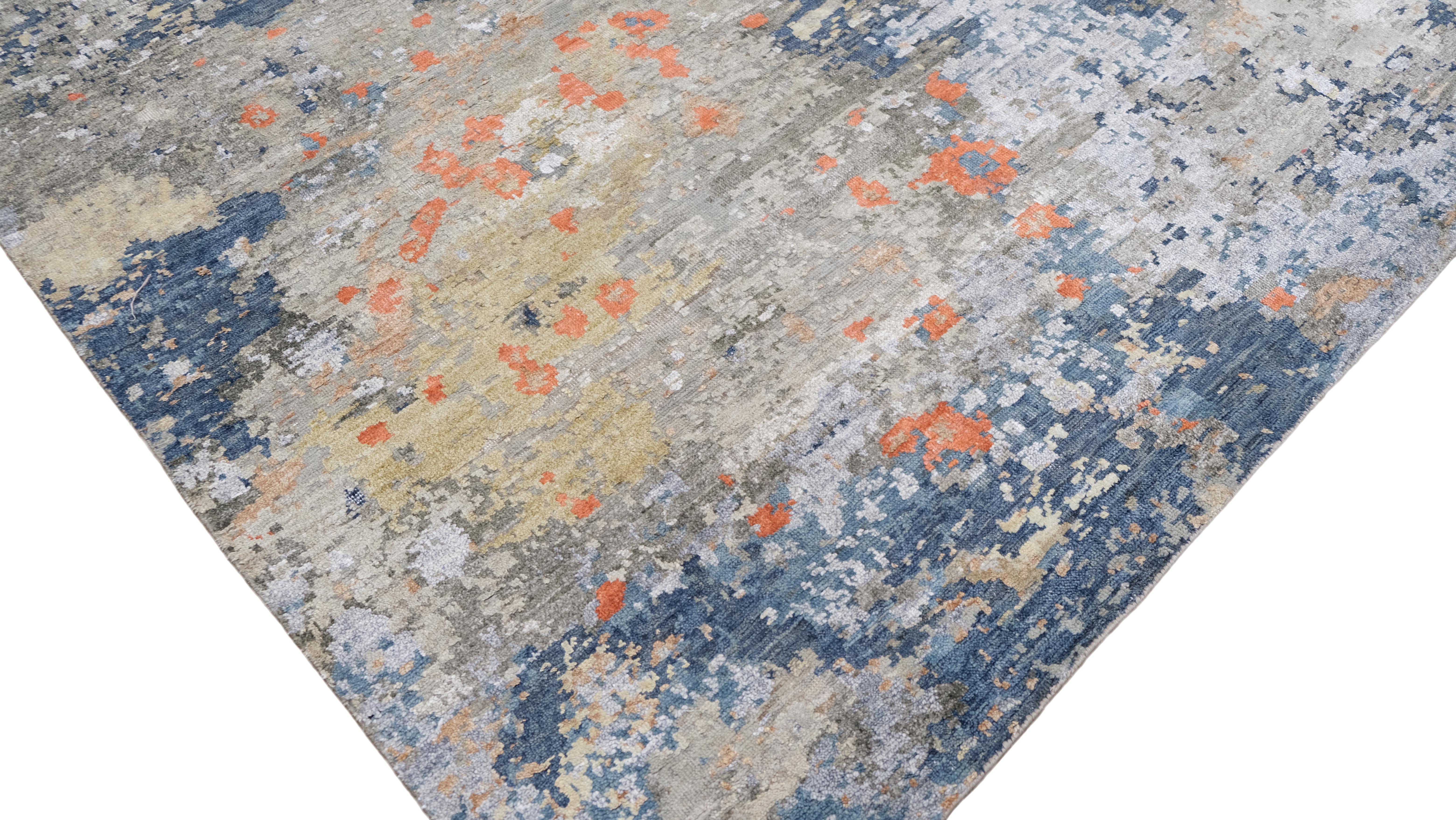 Annodato a mano Tappeto Unqiue Astratto Floreale Disegnato Alto Basso 7'10''x9'7'' in vendita