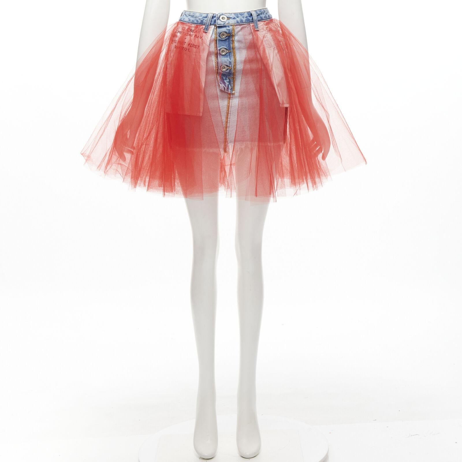 UNRAVEL PROJECT BEN TAVERNITI red tulle tut inside out washed denim skirt 24