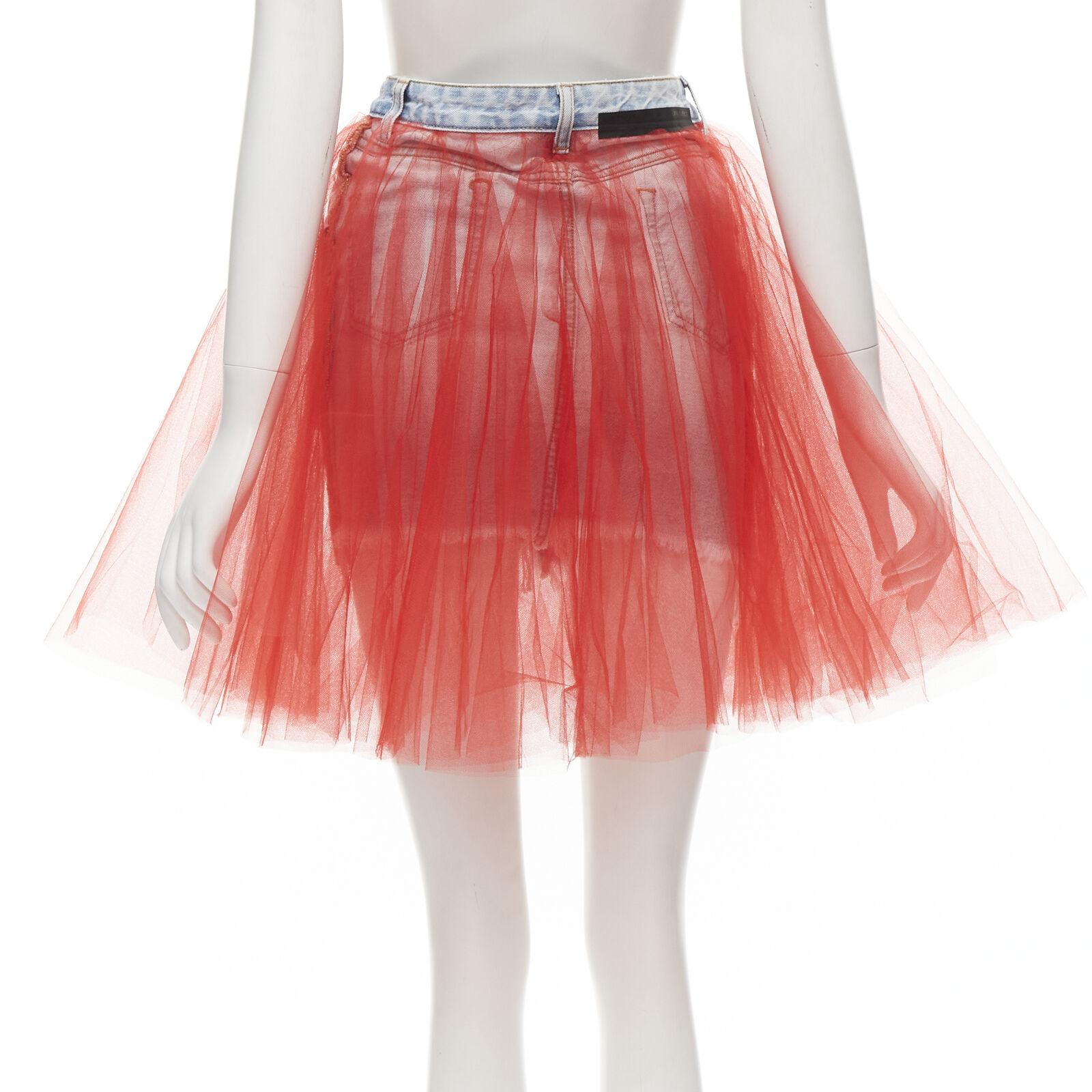 Women's UNRAVEL PROJECT BEN TAVERNITI red tulle tut inside out washed denim skirt 24