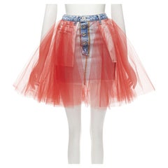 UNRAVEL PROJECT BEN TAVERNITI - Gonna in tulle rosso e denim lavato 24".
