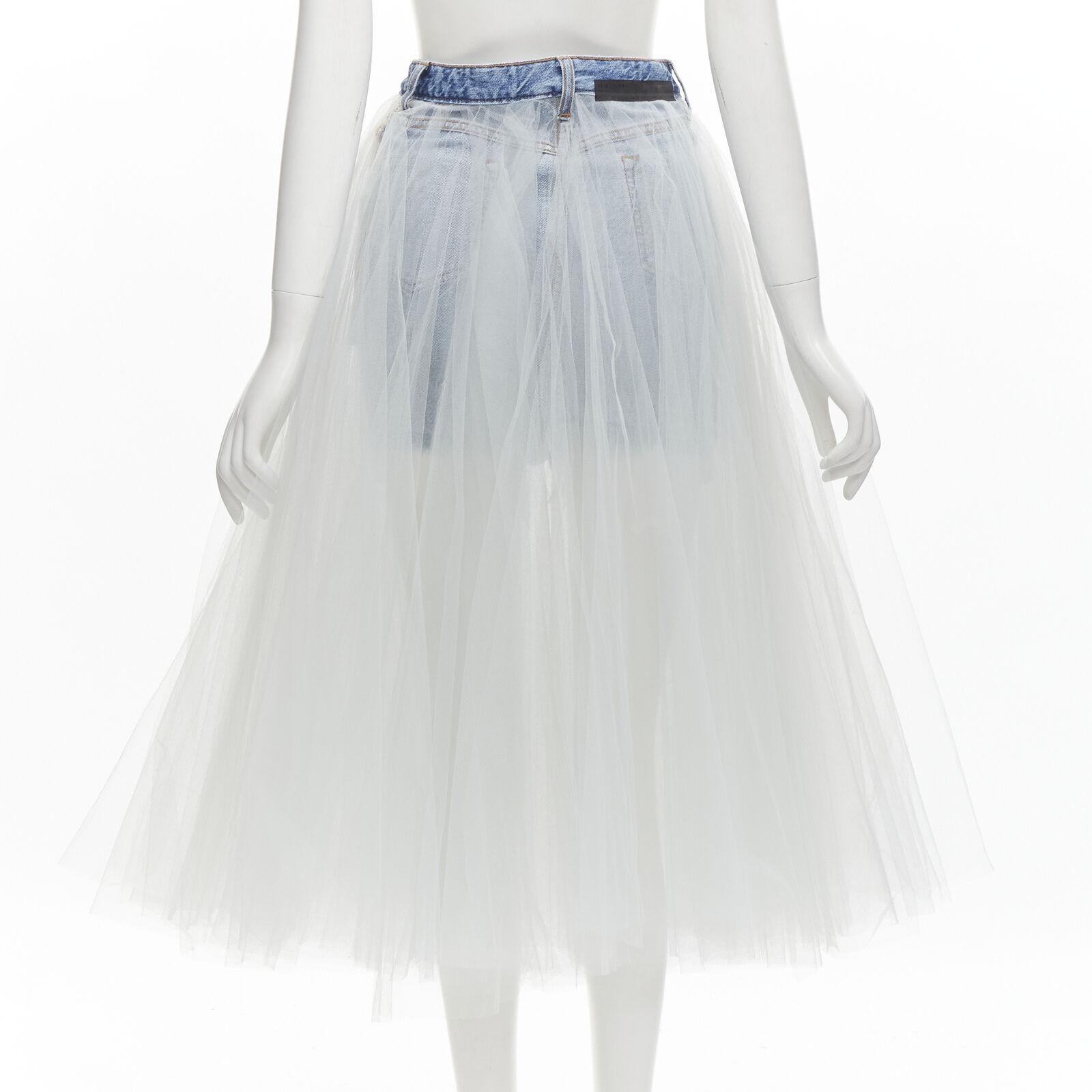 Women's UNRAVEL PROJECT BEN TAVERNITI white tulle tutu inside out washed denim skirt 24