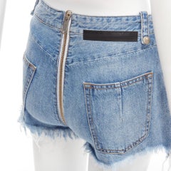UNRAVEL PROJECT blue denim full zip crotch fray edge wide shorts 25"