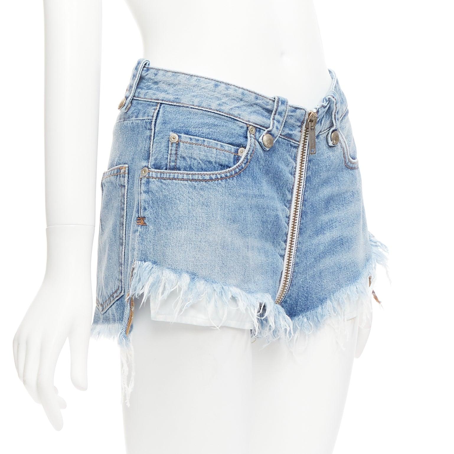 PROYECTO UNRAVEL vaqueros azules con cremallera completa entrepierna borde deshilachado pantalones cortos anchos de 25