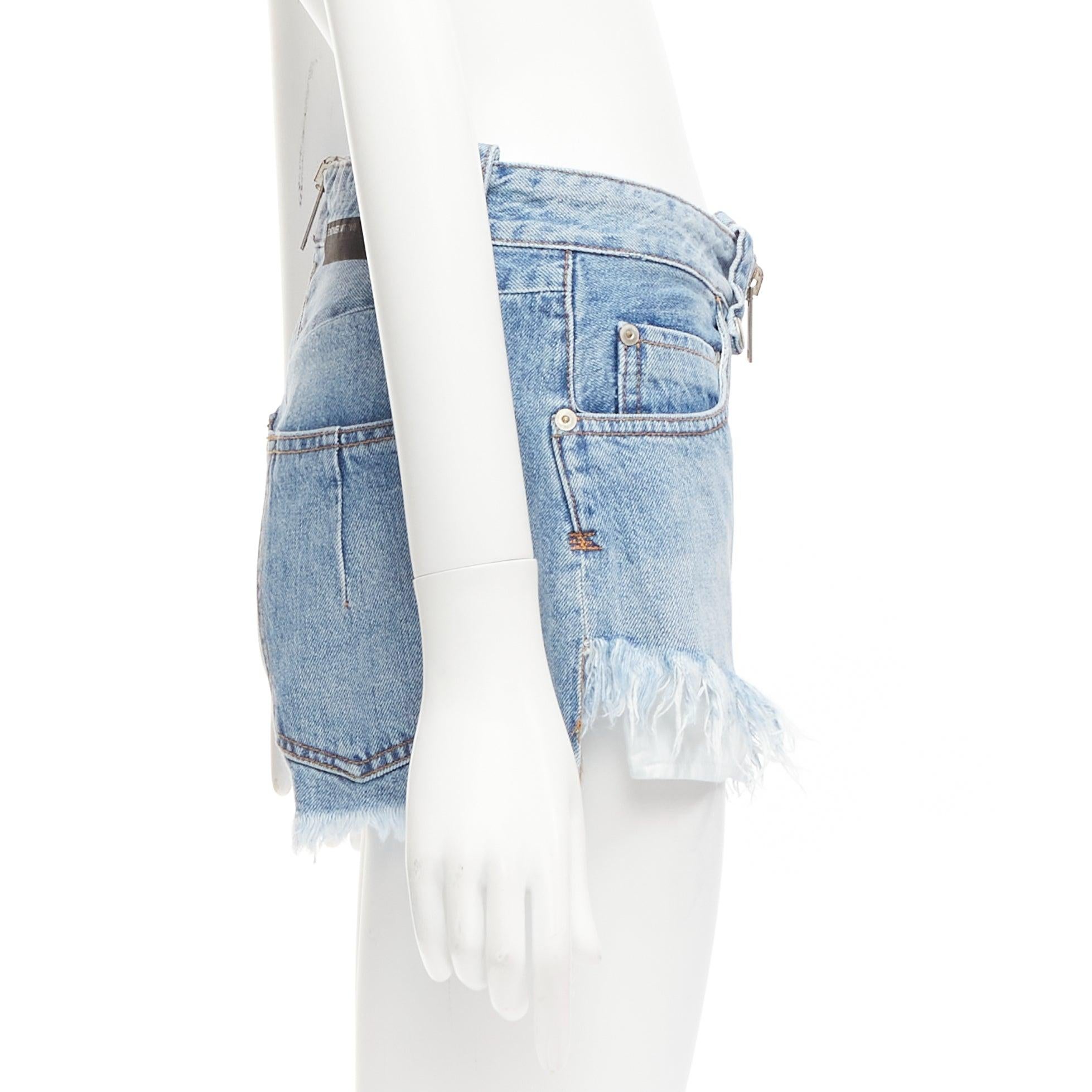 PROYECTO UNRAVEL vaqueros azules con cremallera completa entrepierna borde deshilachado pantalones cortos anchos de 25