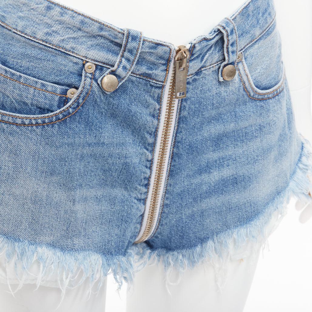 PROYECTO UNRAVEL vaqueros azules con cremallera completa entrepierna borde deshilachado pantalones cortos anchos de 25