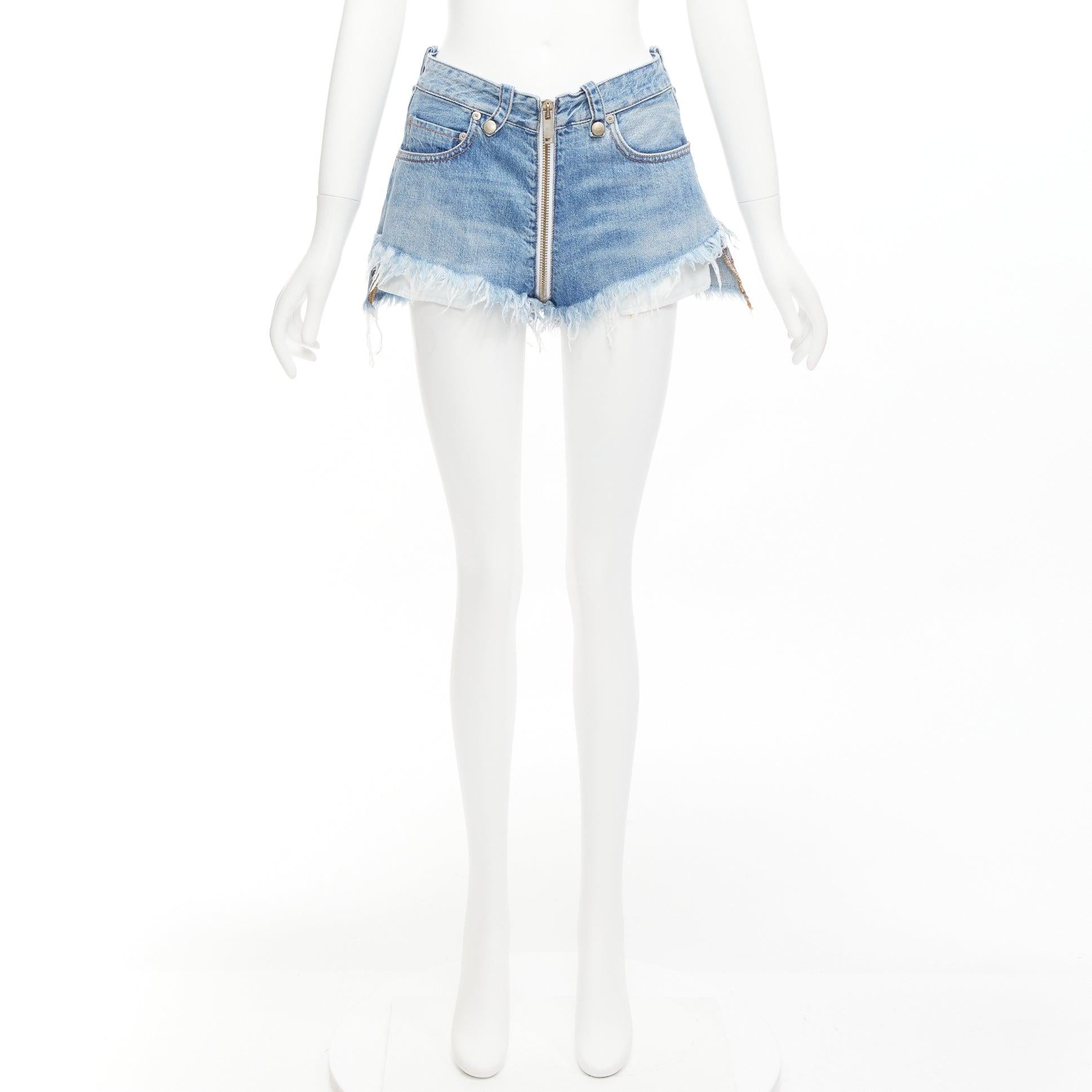 UNRAVEL PROJECT blue denim full zip crotch fray edge wide shorts 25