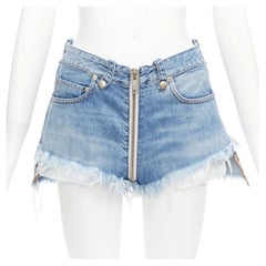 UNRAVEL PROJECT blue denim full zip crotch fray edge wide shorts 25"